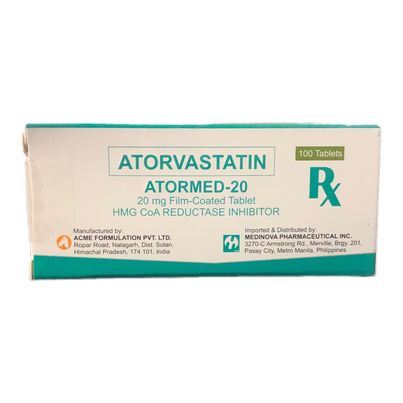 Atorvastatin (Atormed) 20mg Film Coated Tablet 100's