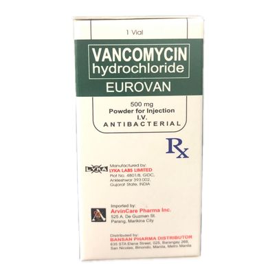 EUROVAN Vancomycin Hydrochloride 500mg Powder for Injection Vial Antibacterial 1's