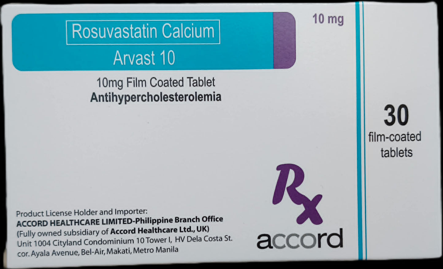 ARVAST 10 Rosuvastatin Calcium 10mg Film Coated Tablet 30's
