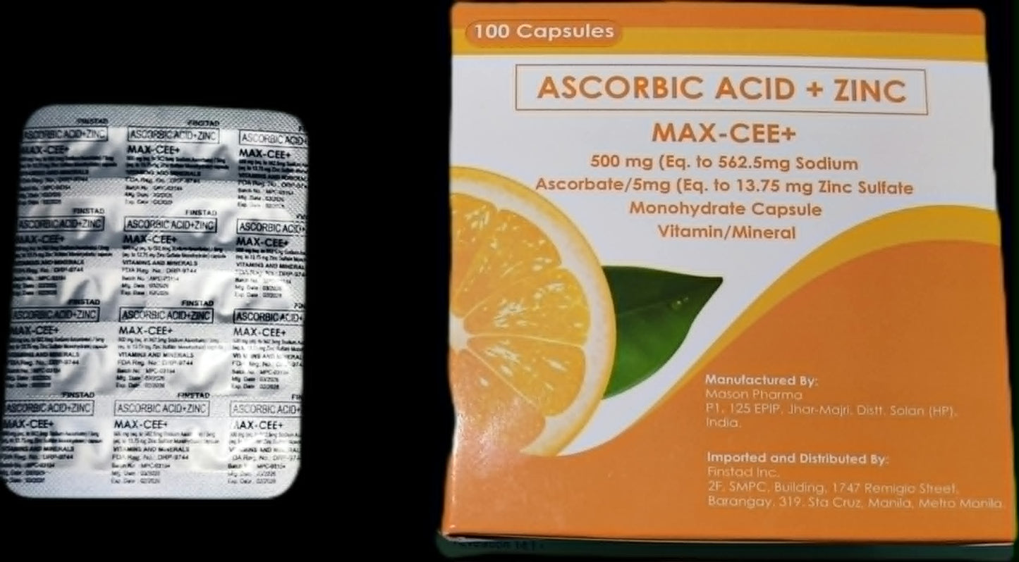 MAX-CEE+ Ascorbic Acid + Zinc 500mg Capsule 100's