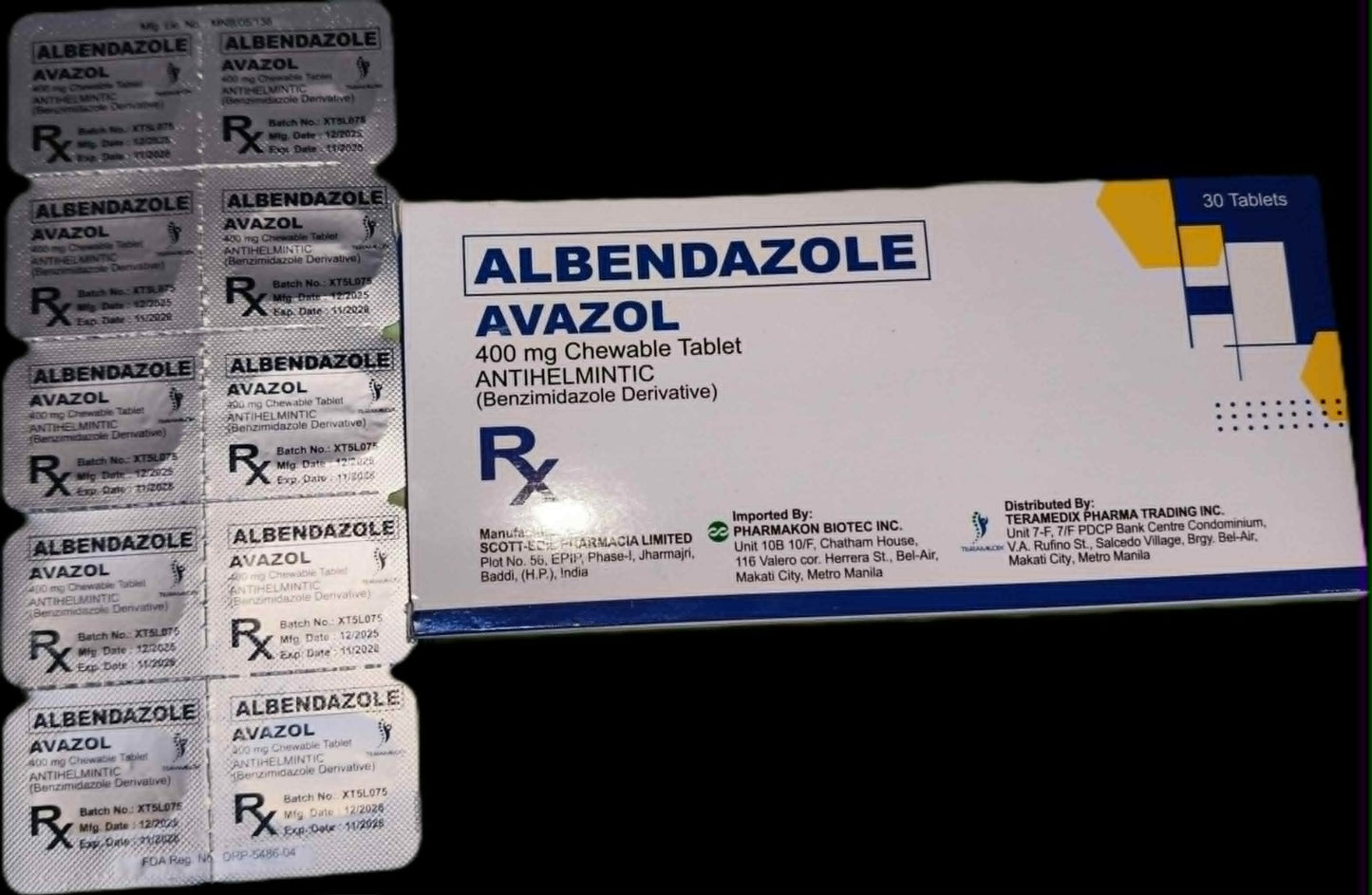 AVAZOL Albendazole 400mg Chewable tablet 30's
