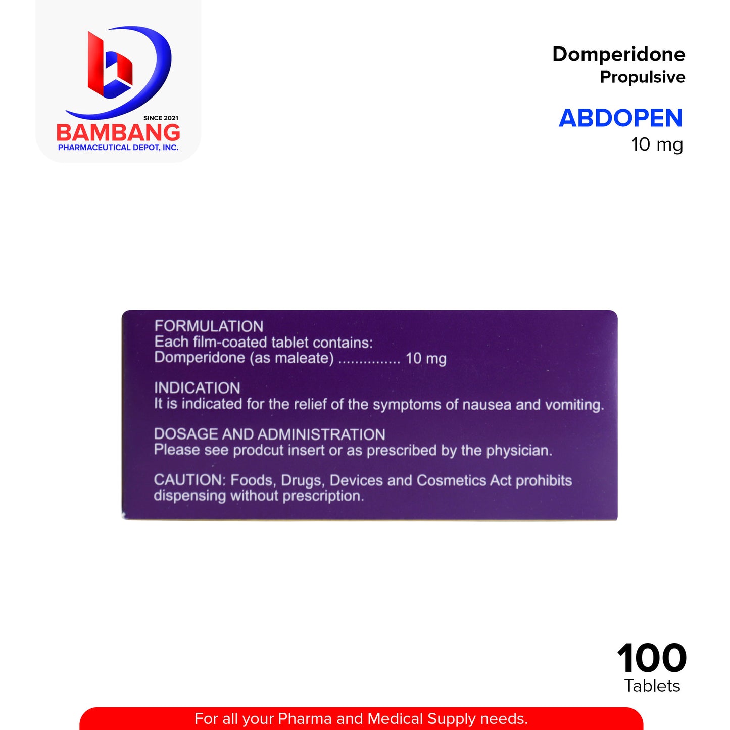 ABDOPEN Domperidone Propulsive 10mg Film Coated Tablet 100's