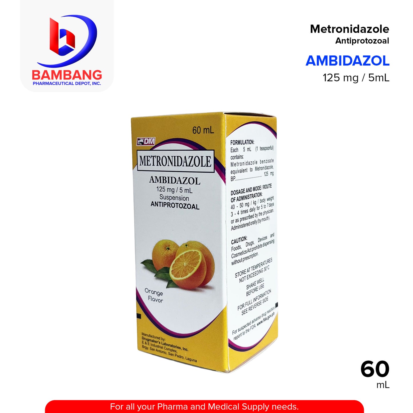 AMBIDAZOL Metrodinazole 125mg/5ml Suspension 60ml