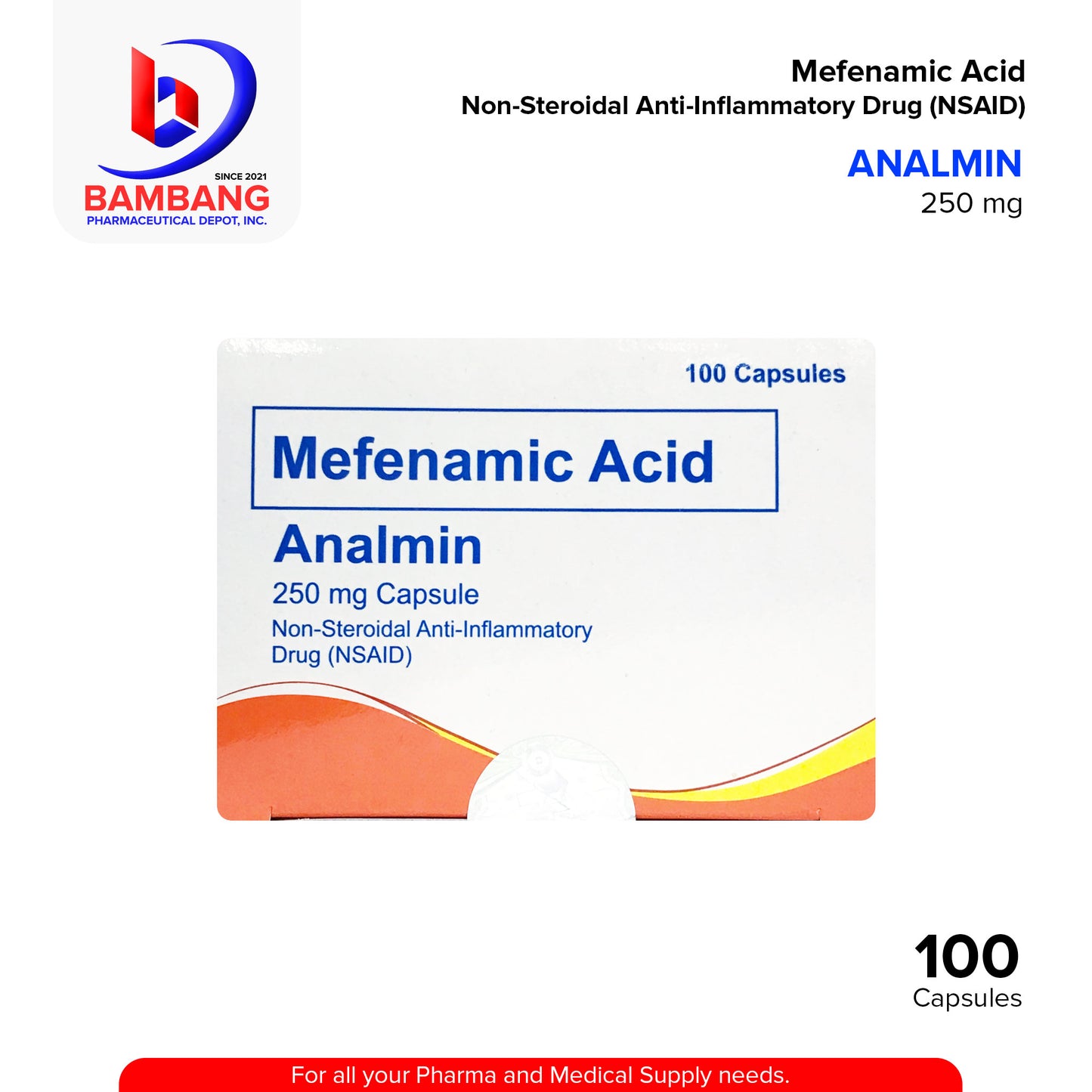 ANALMIN Mefenamic Acid 250 mg Non Steroidal Anti Inflammatory Drug NSAID Capsule 100's