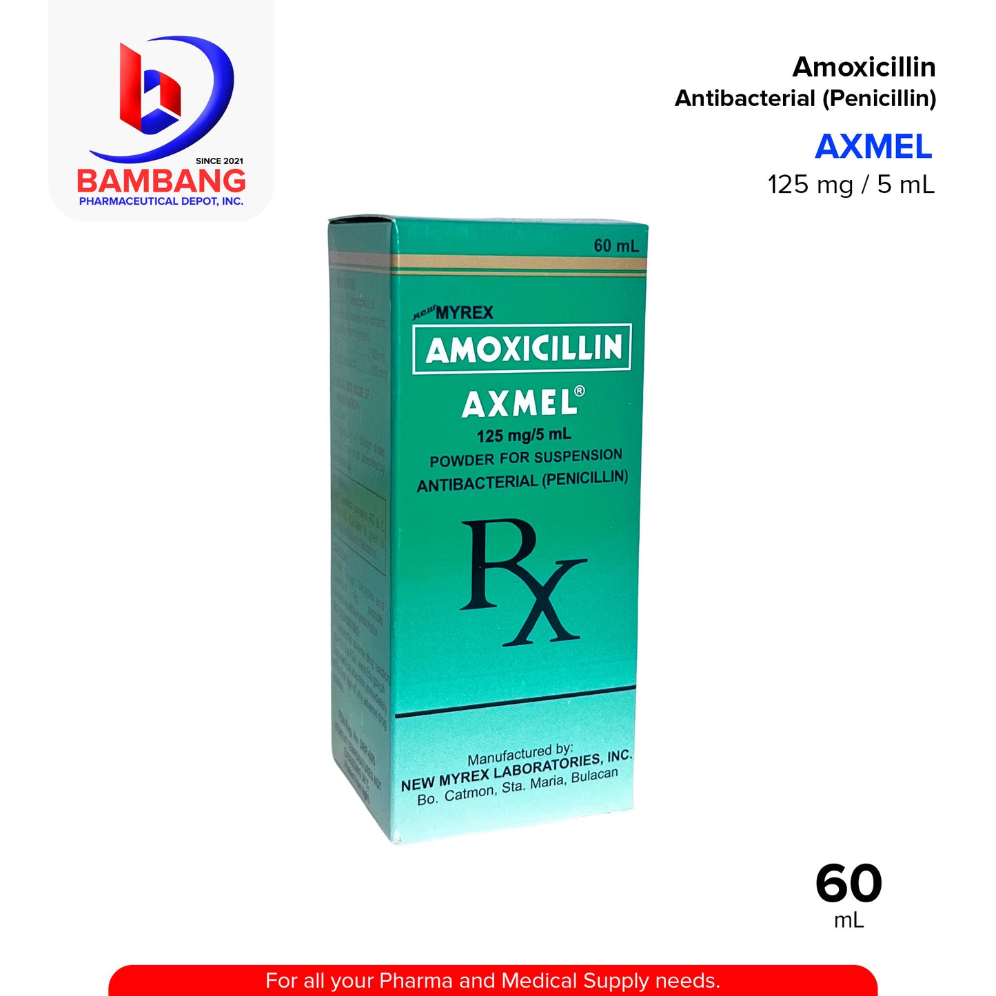 AXMEL Amoxicillin 125mg/5ml Powder for Suspension Penicillin 60ml