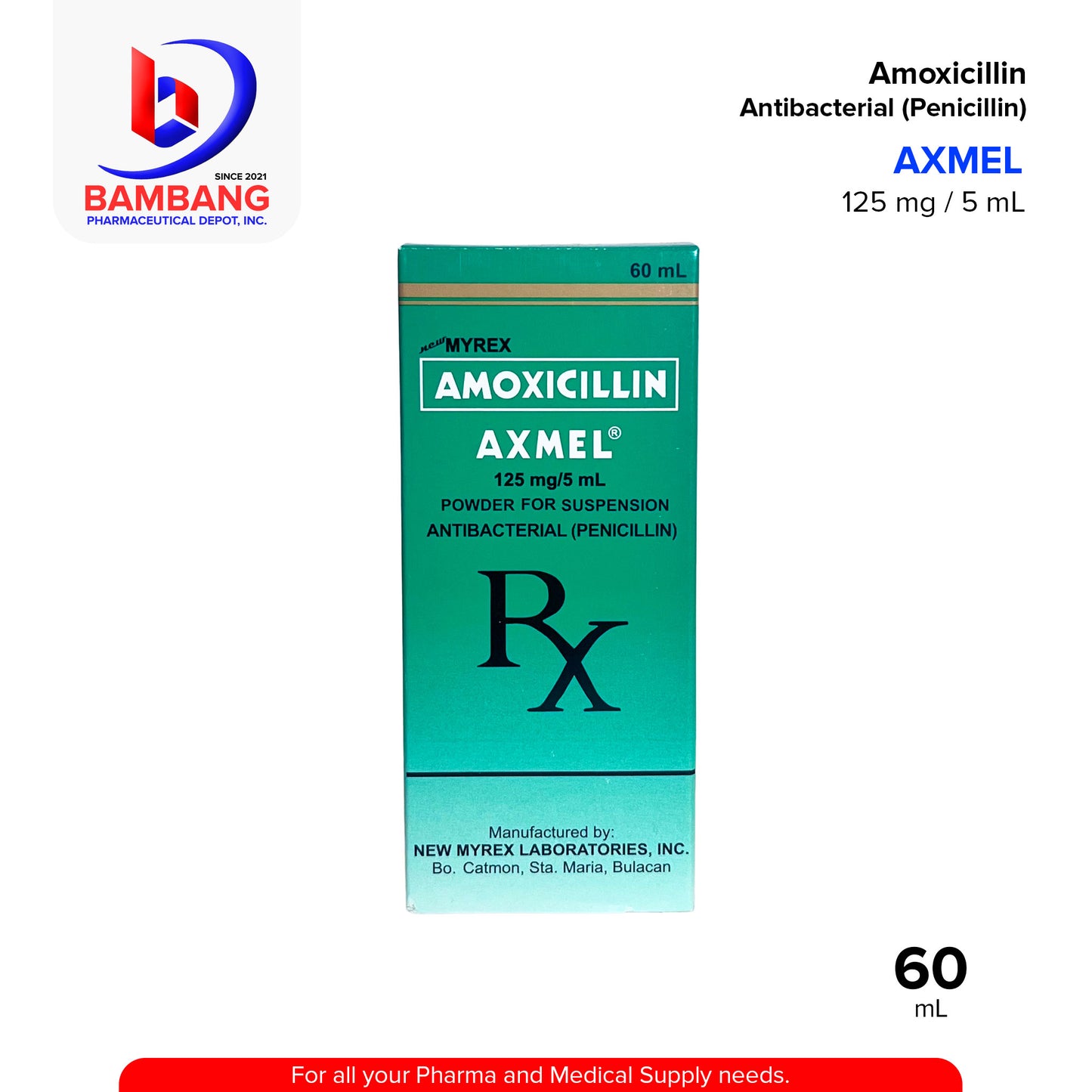 AXMEL Amoxicillin 125mg/5ml Powder for Suspension Penicillin 60ml