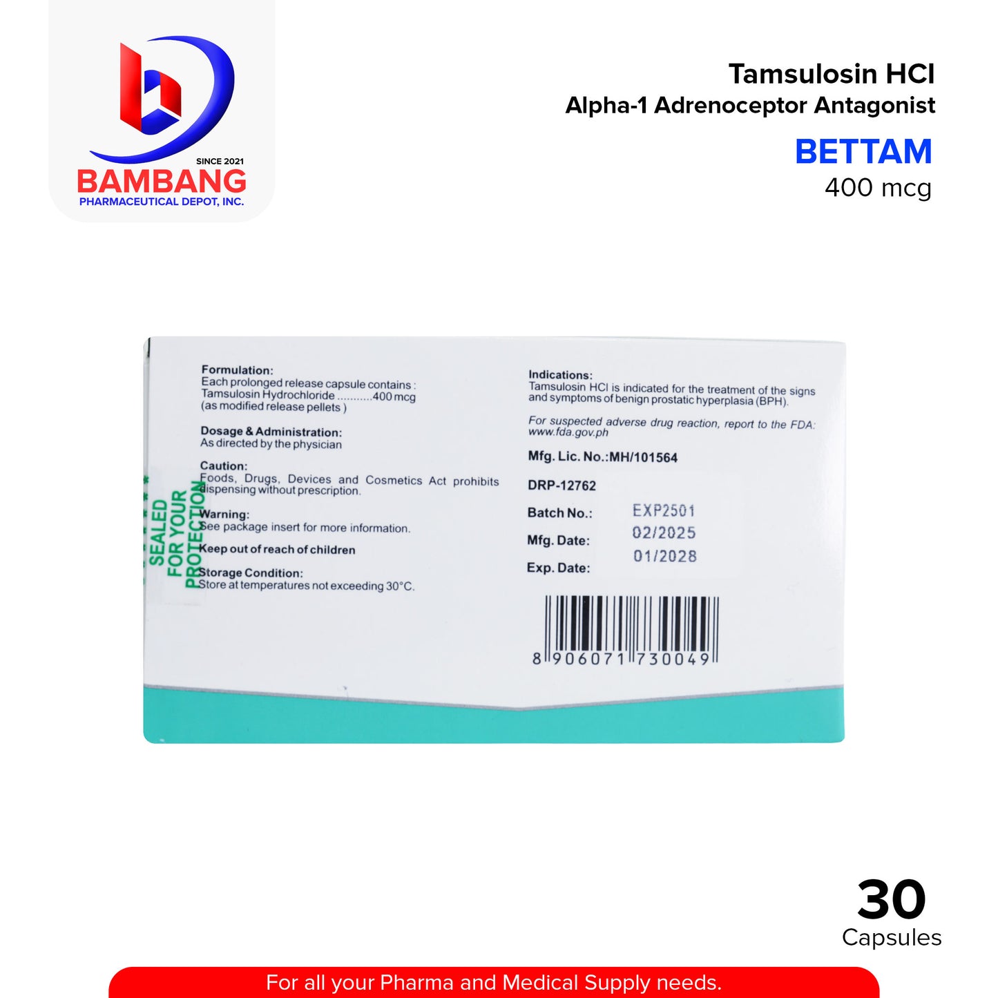 BETTAM Tamsulosin HCI 400mcg Prolonged Release Capsule 30's
