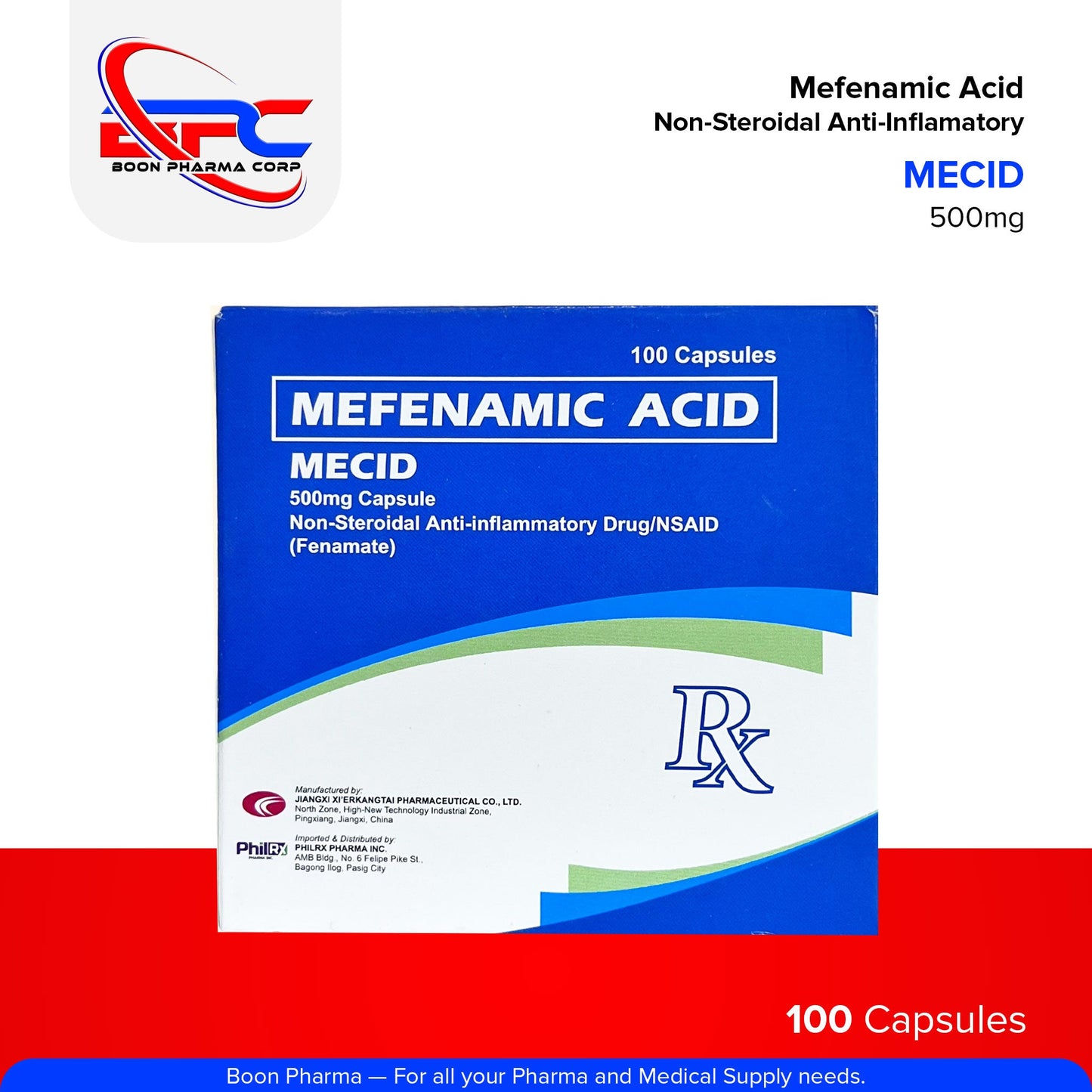 MECID Mefenamic Acid Non-Steroidal Anti-Inflammatory NSAID Fenamate Capsule 100's