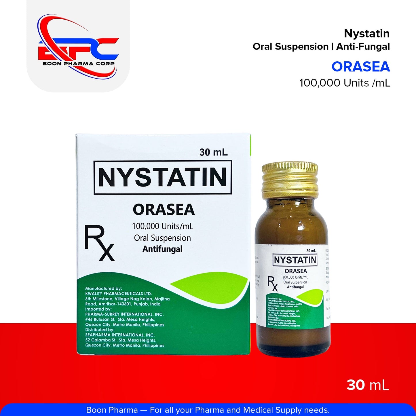 ORASEA Nystatin Oral Suspension Antifungal 100,000 units/mL 30ml