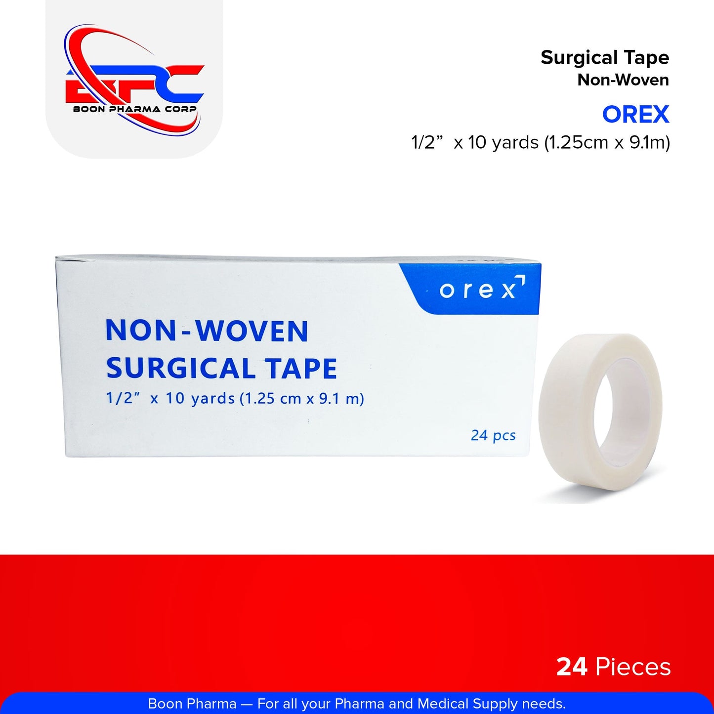 OREX Non-Woven Surgical Tape 1/2" 10 yards (1.25cm x 9.1m) 24PCS