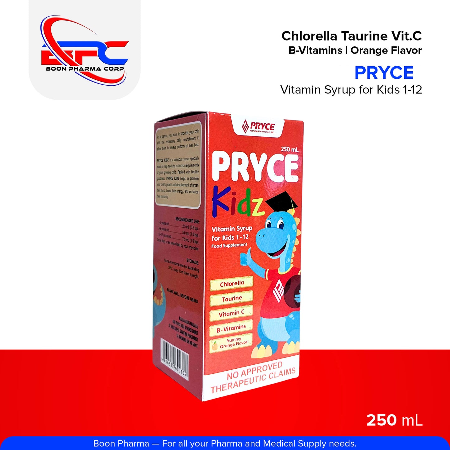 PRYCE Chlorella Taurine Vitamin C B-Vitamins Orange Flavor Orang Flavor Syrup Kids Food Supplement
