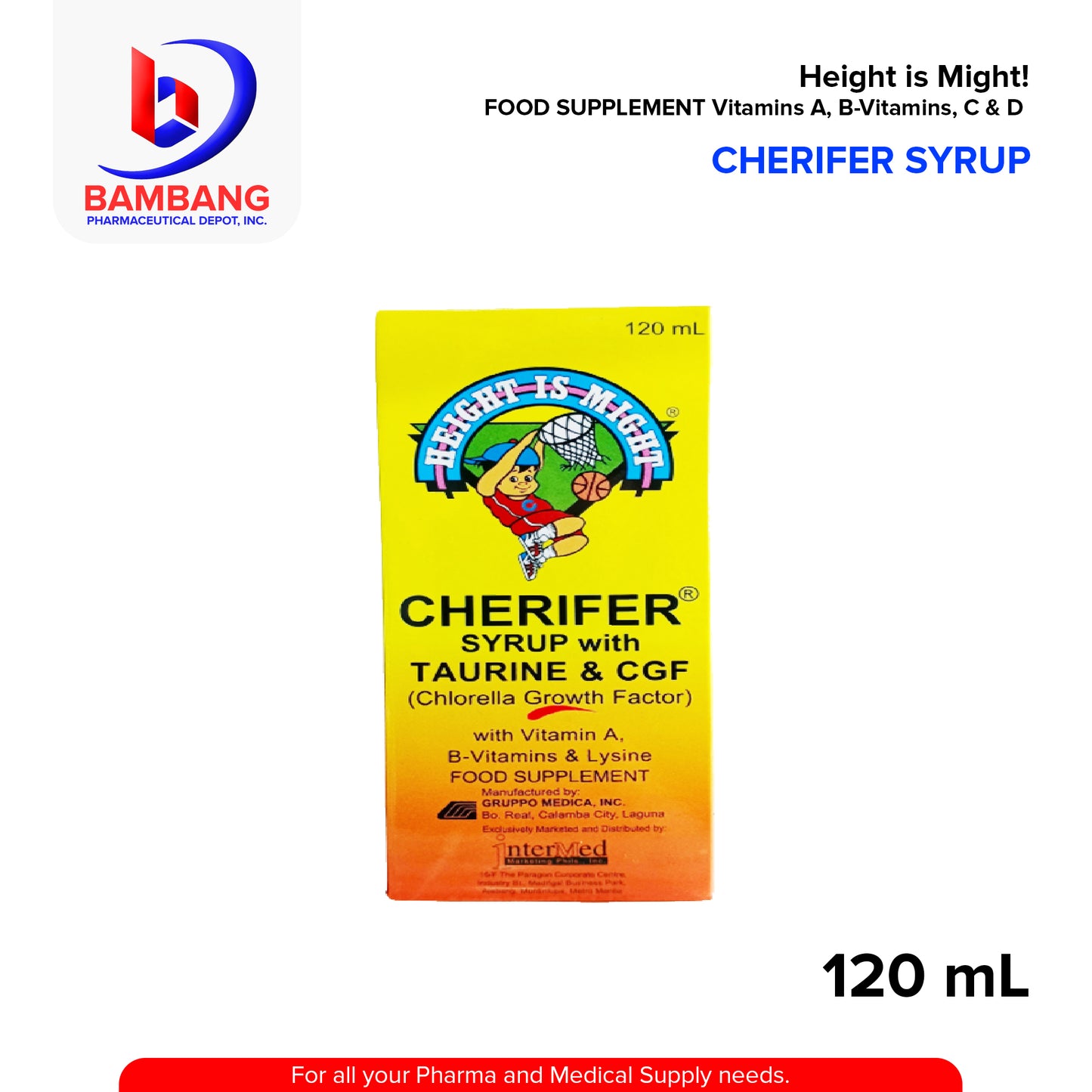 CHERIFER SYRUP Height is Might! FOOD SUPPLEMENT Vitamins A, B-Vitamins, C & D 120 ML