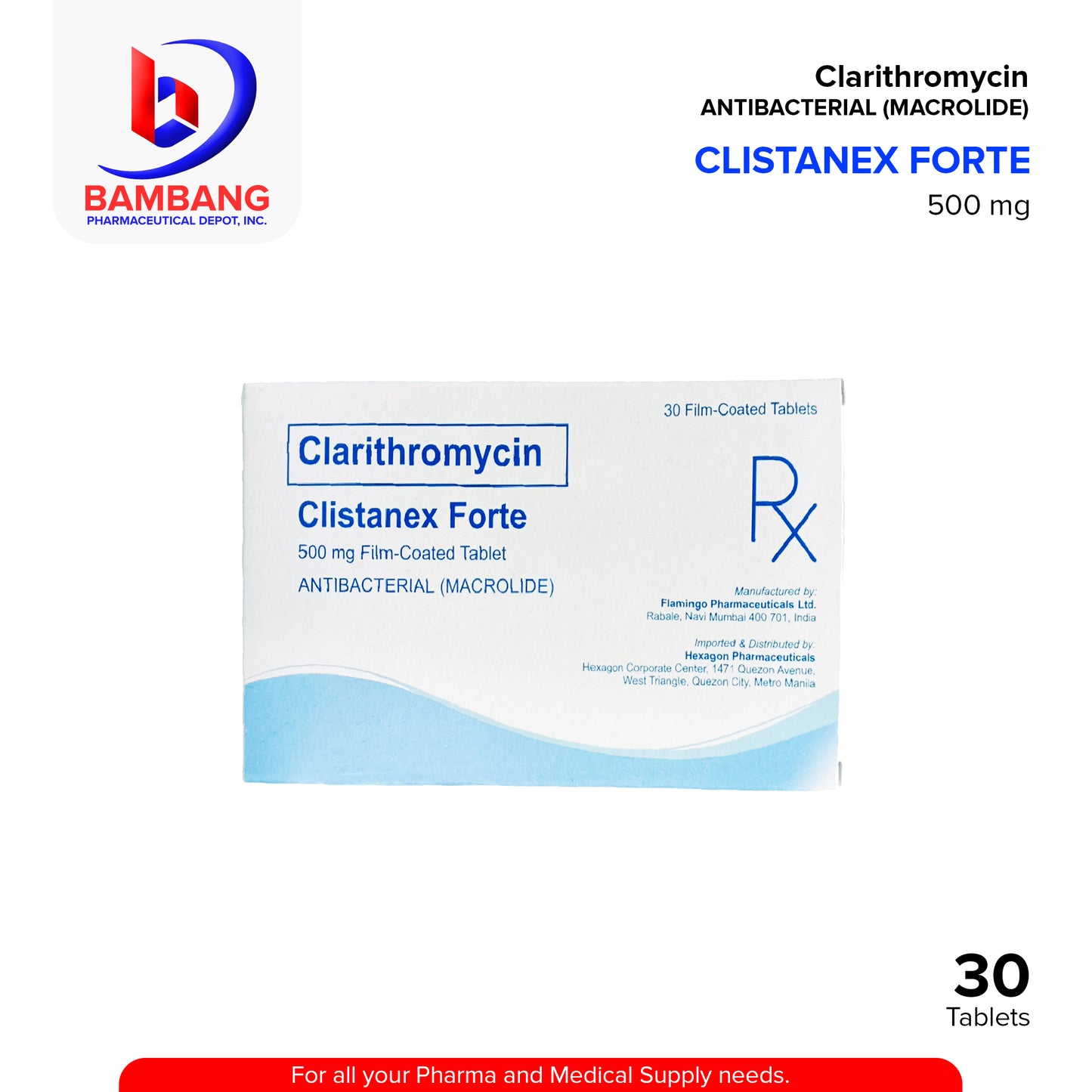 CLISTANEX FORTE Clarithromycin 500mg Film-Coated Tablet 30's