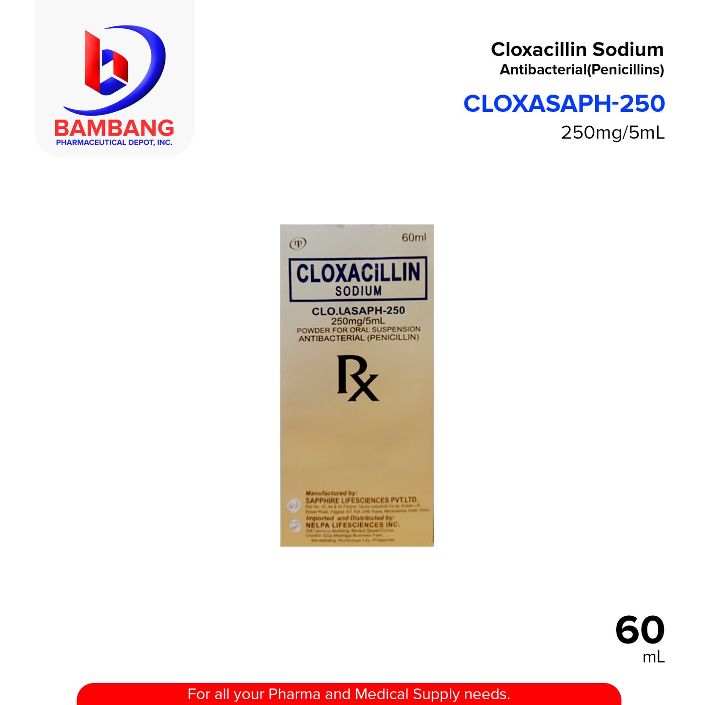 CLOXASAPH Cloxacillin 250mg/5ml Powder for Oral Suspension 60ml