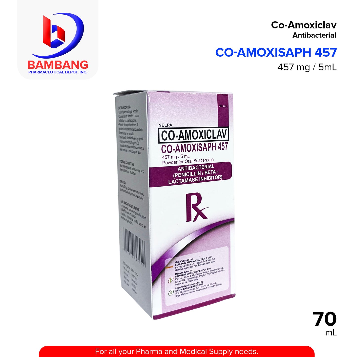 CO AMOMISAPH 457 Co Amoxiclav Antibacterial 457mg/5ml Powder For Oral Suspension 70ml
