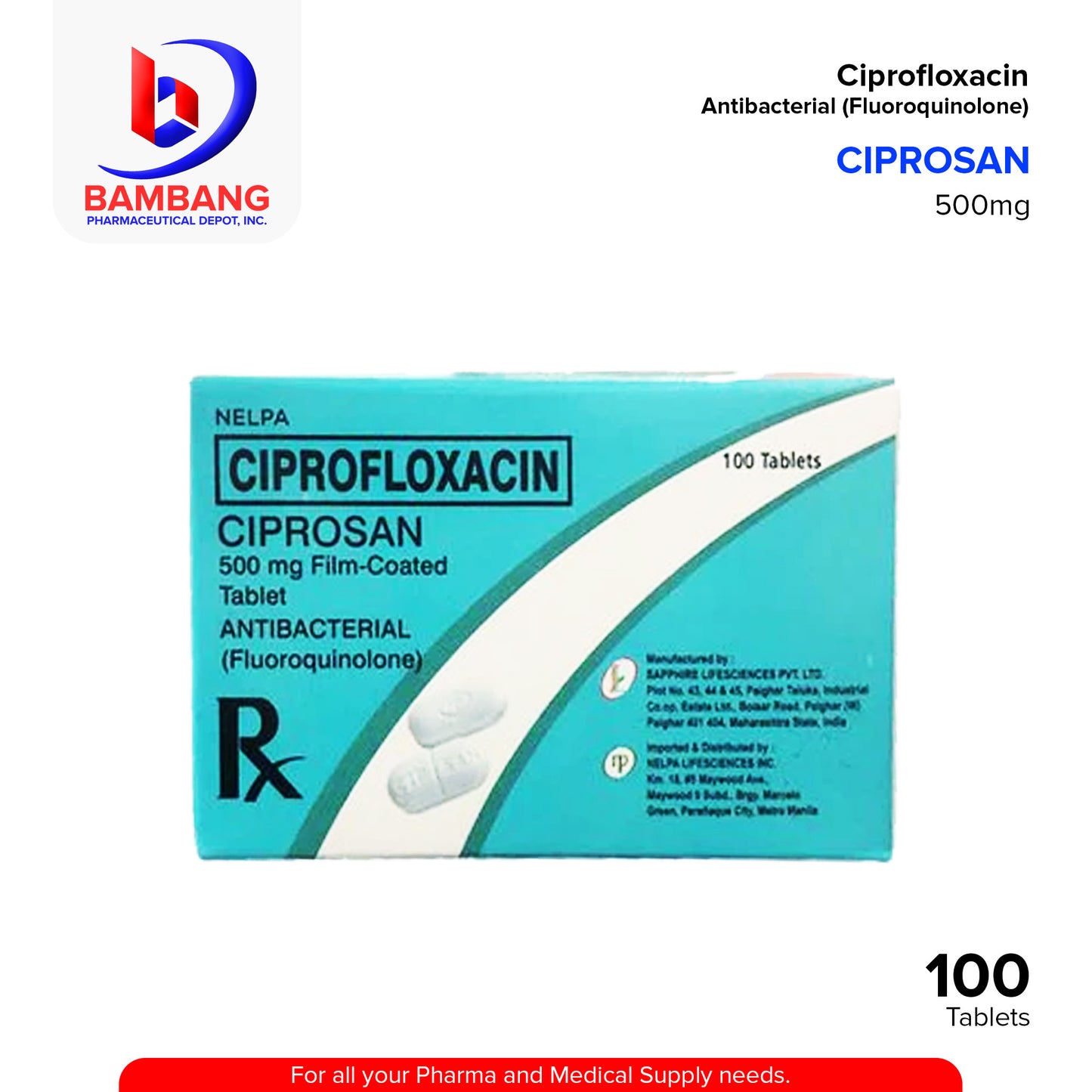 CIPROSAN Ciprofloxacin 500mg Tablet Antibacterial 100's