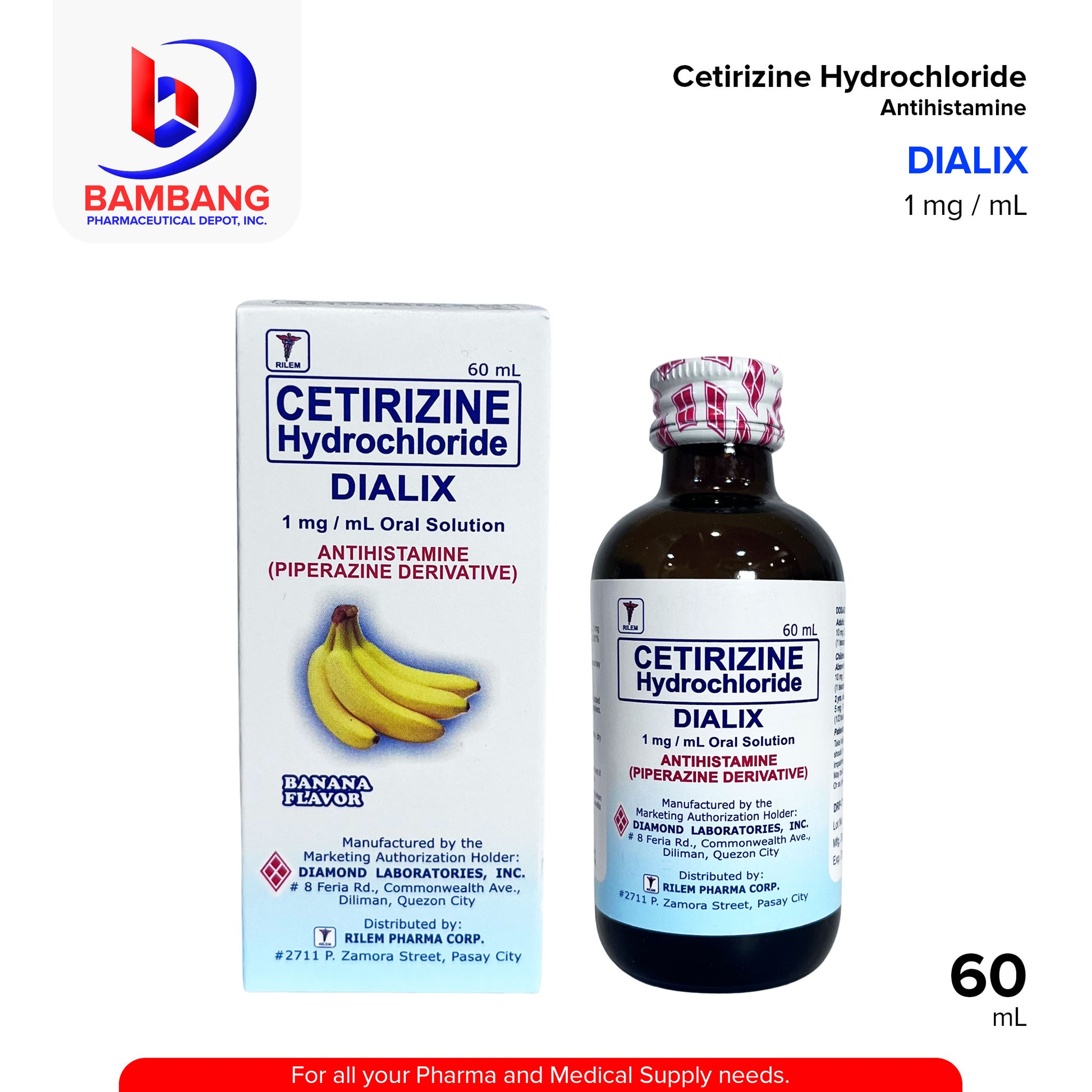 DIALIX Cetirizine Hydrochloride Antihistamine 1 mg / mL 60mL