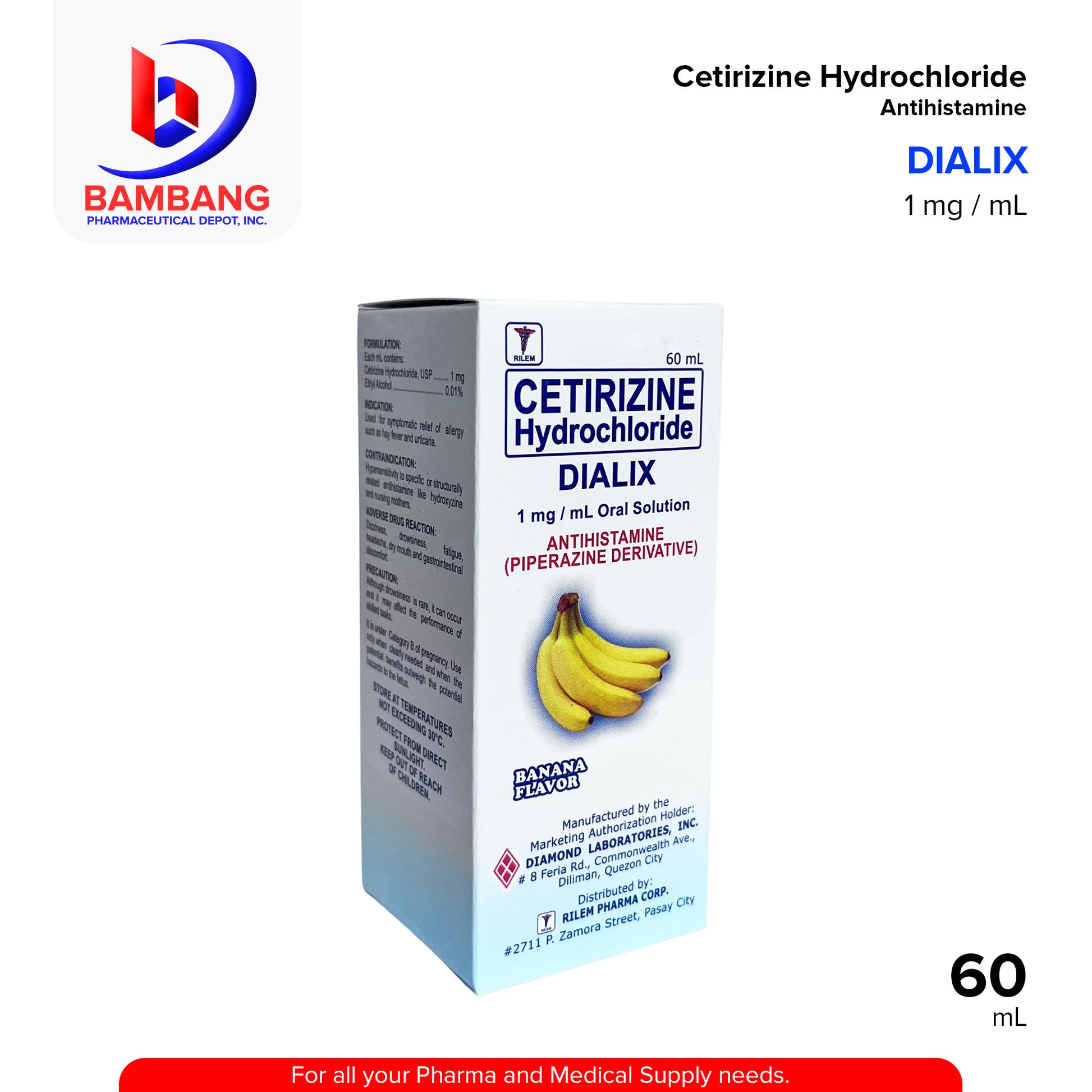 DIALIX Cetirizine Hydrochloride Antihistamine 1 mg / mL 60mL