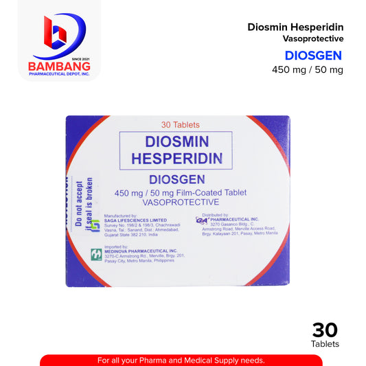 DIOSGEN Diosmin Hesperiden Vasoprotective 450mg / 50mg Film Coated Tablets 30's
