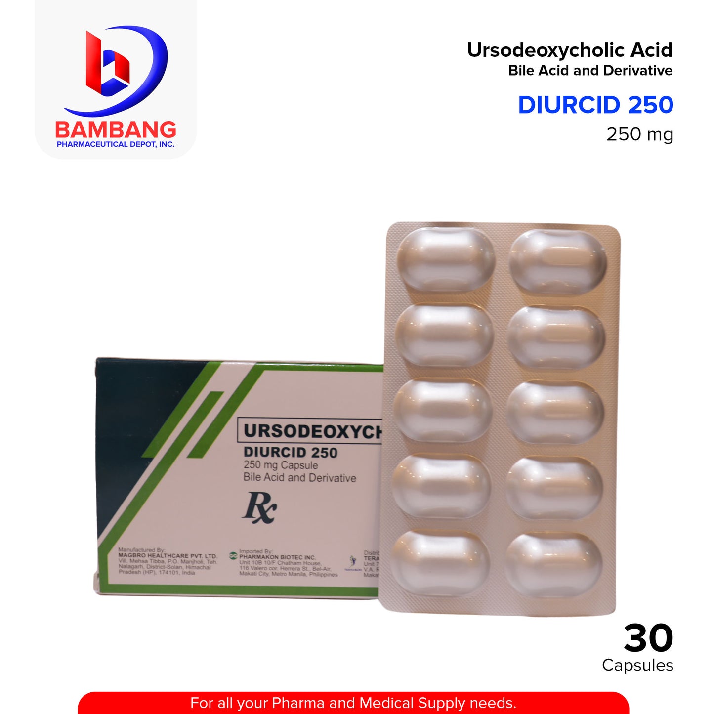 DIURCID 250 Ursodeoxycholic Acid 250mg Capsule 30's