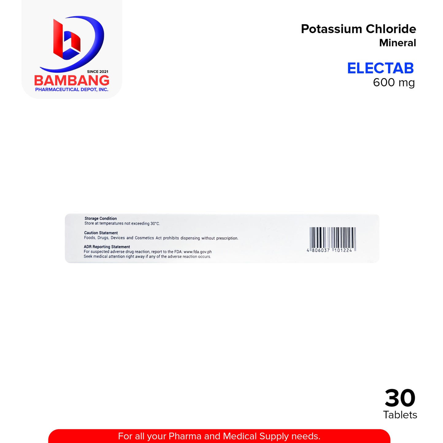 ELECTAB Potassium Chloride Mineral Extended Release Tablet 600 mg 30's