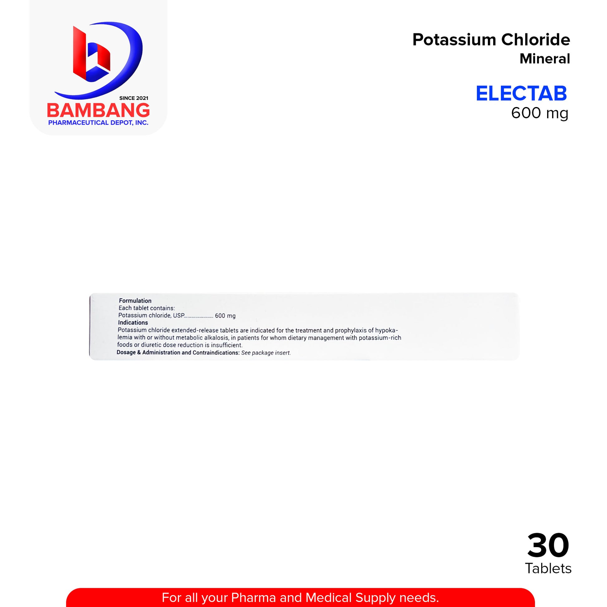 ELECTAB Potassium Chloride Mineral Extended Release Tablet 600 mg 30's