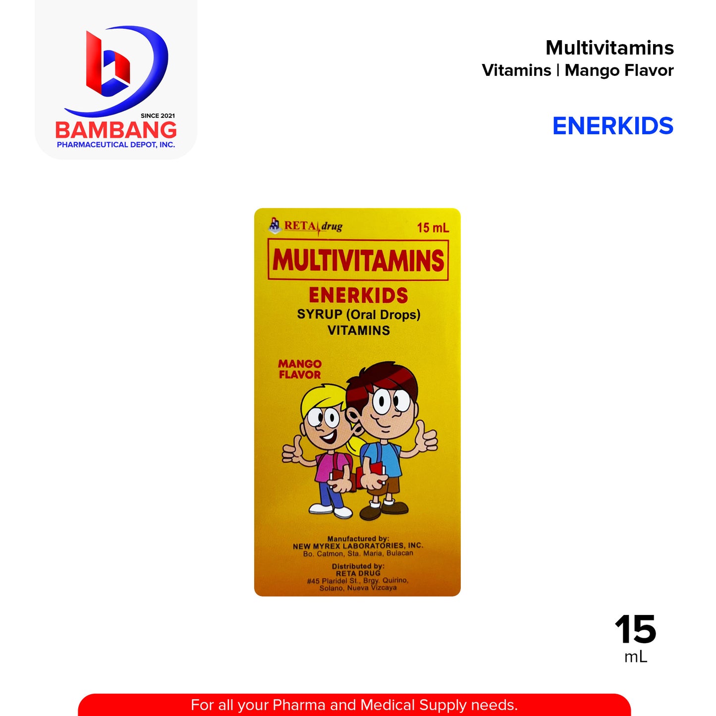 ENERKIDS Multivitamins Syrup Oral Drops Vitamins Mango Flavor 15 mL