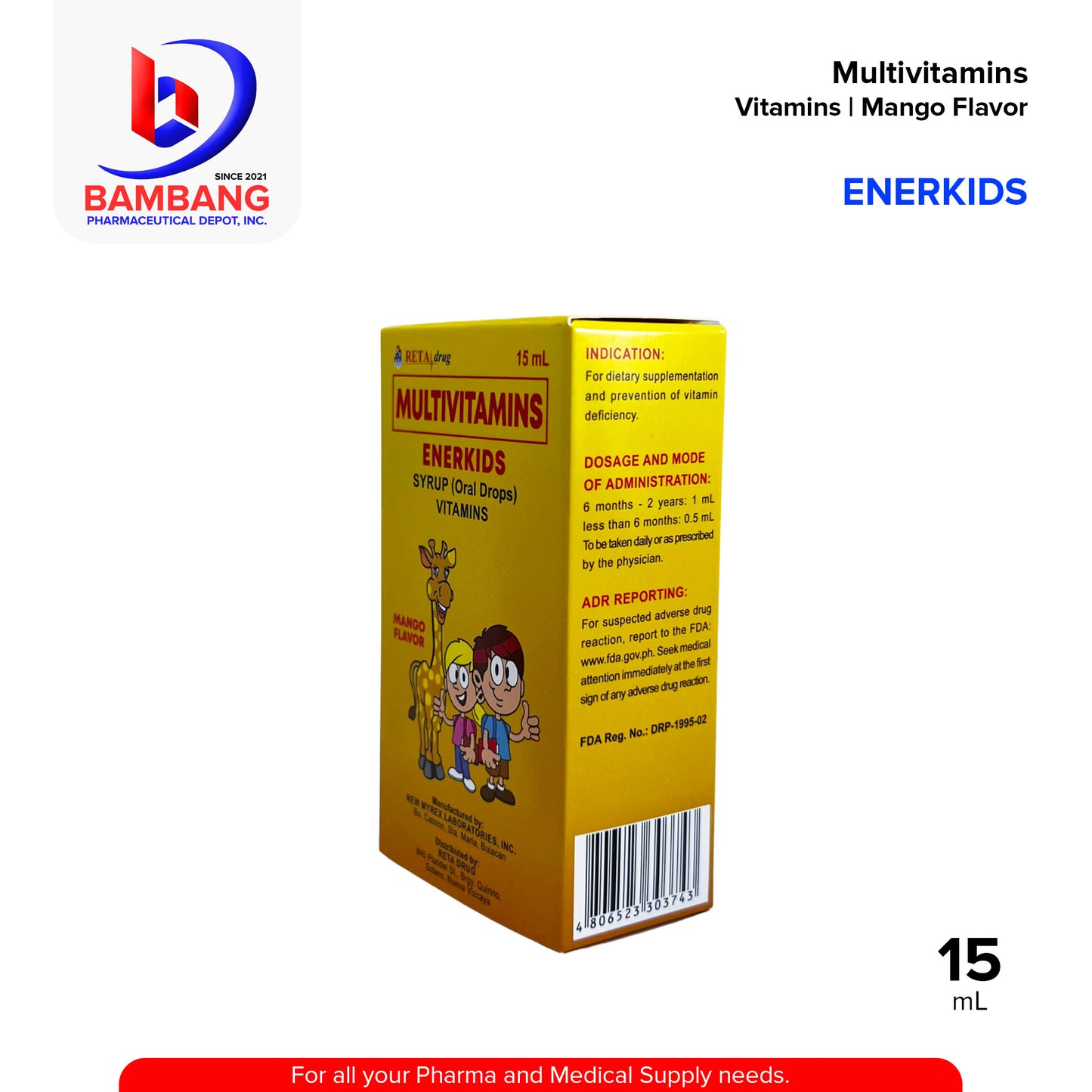 ENERKIDS Multivitamins Syrup Oral Drops Vitamins Mango Flavor 15 mL