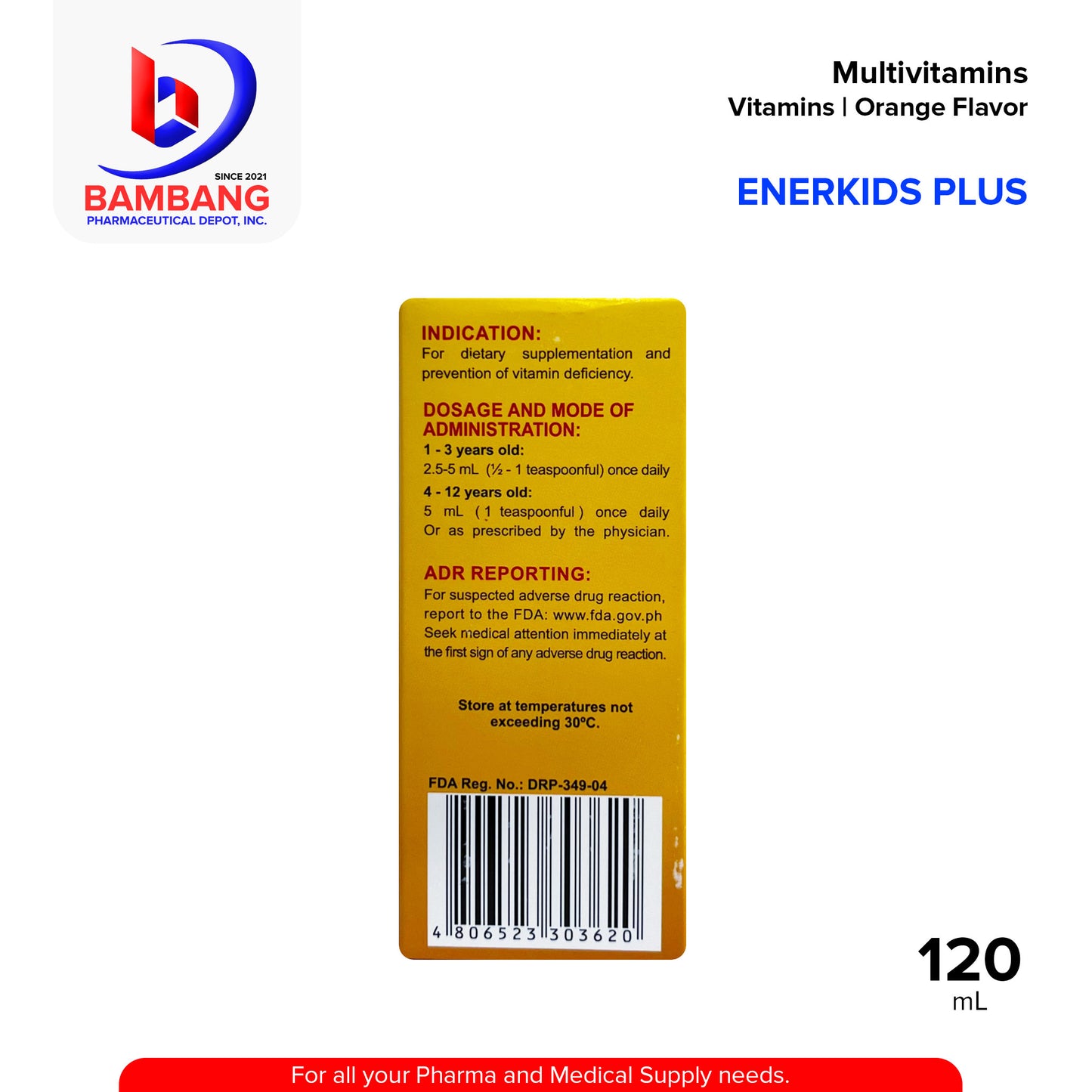 ENERKIDS PLUS Multivitamins Syrup Orange Flavor 120mL