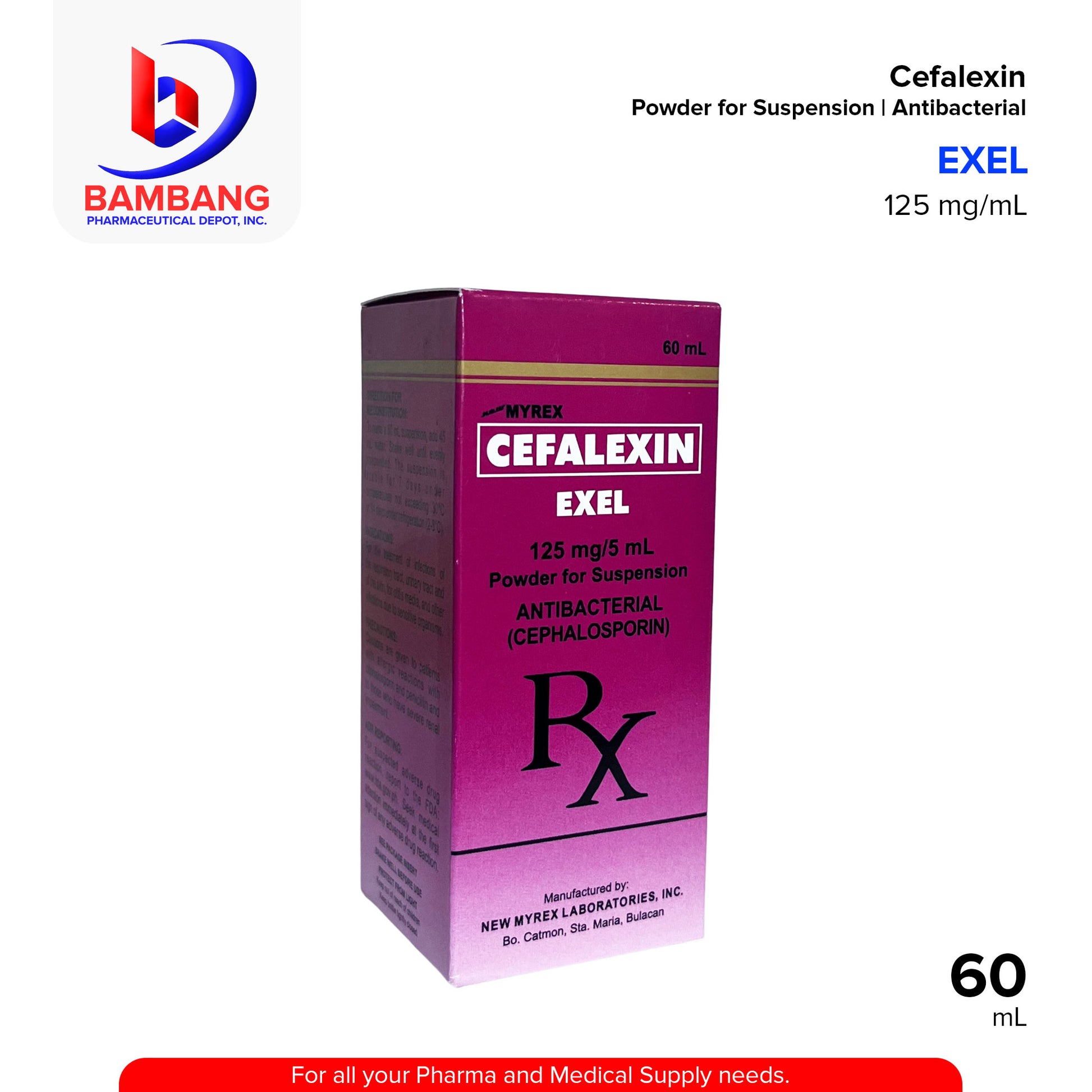 EXEL Cefalexin Powder for Suspension Antibacterial 125 mg/5mL 60mL