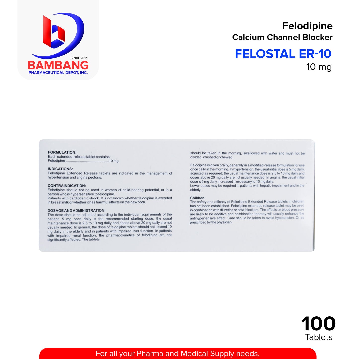 FELOSTAL ER-10 Felodipine Calcium Channel Blocker 10mg Extended-Released Tablet 100's