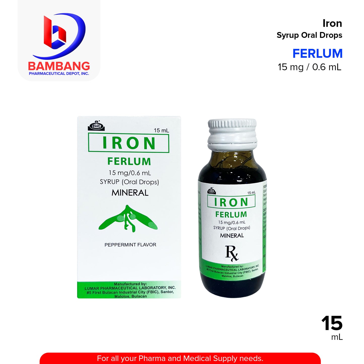 FERLUM Iron Mineral Syrup Oral Drops 15 mg / 0.6 mL 15mL