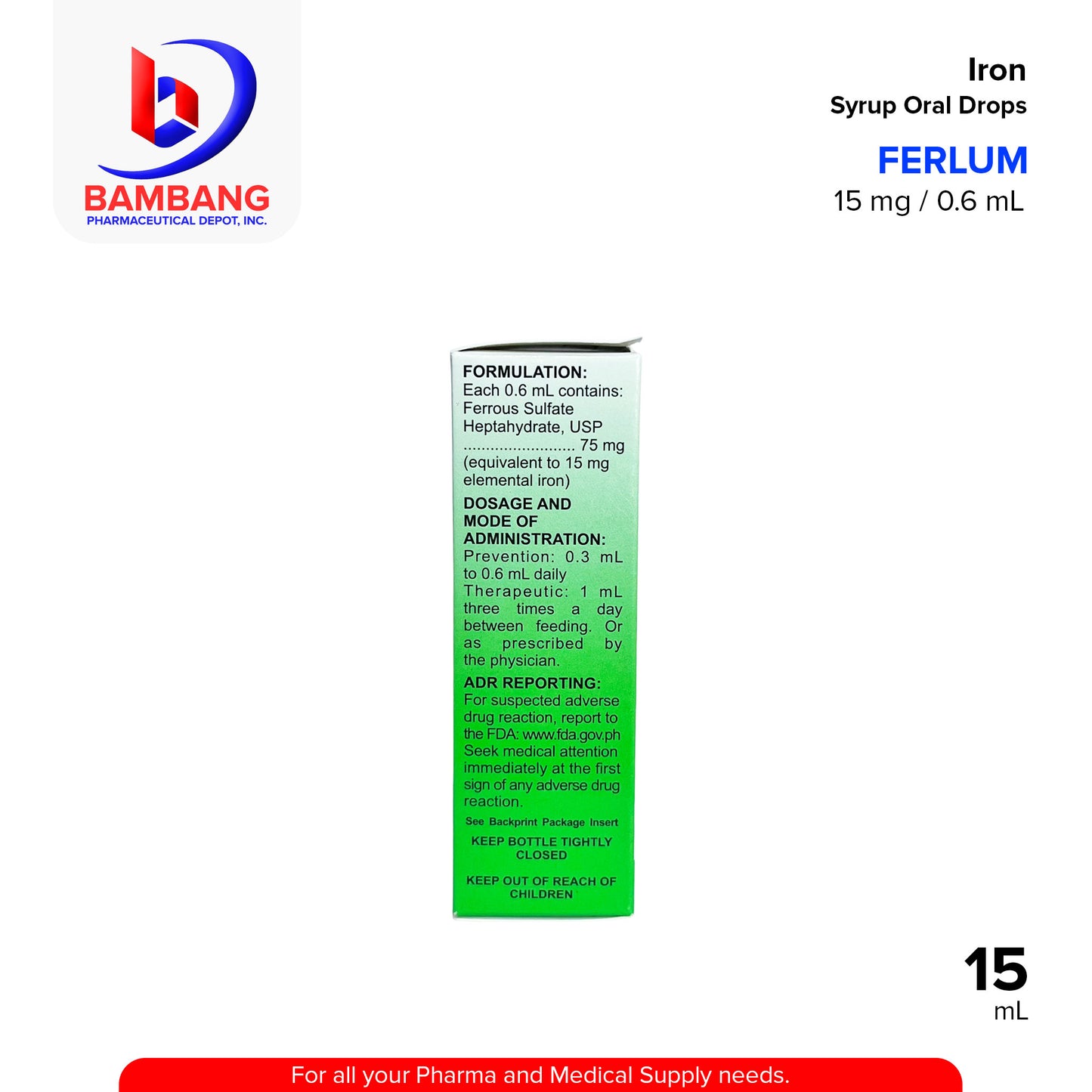 FERLUM Iron Mineral Syrup Oral Drops 15 mg / 0.6 mL 15mL