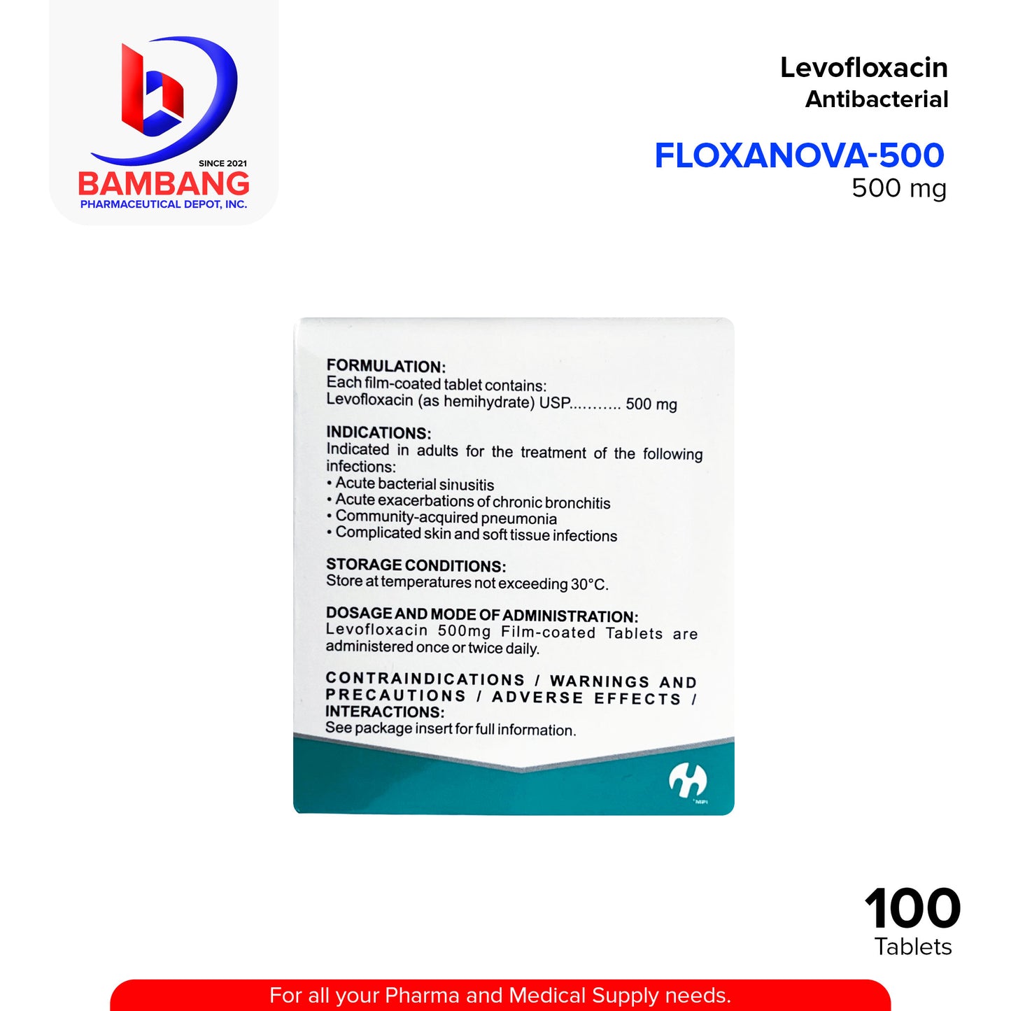 FLOXANOVA-500 Levofloxacin Antibacterial Film Coated Tablet 500 mg Tablet 100's