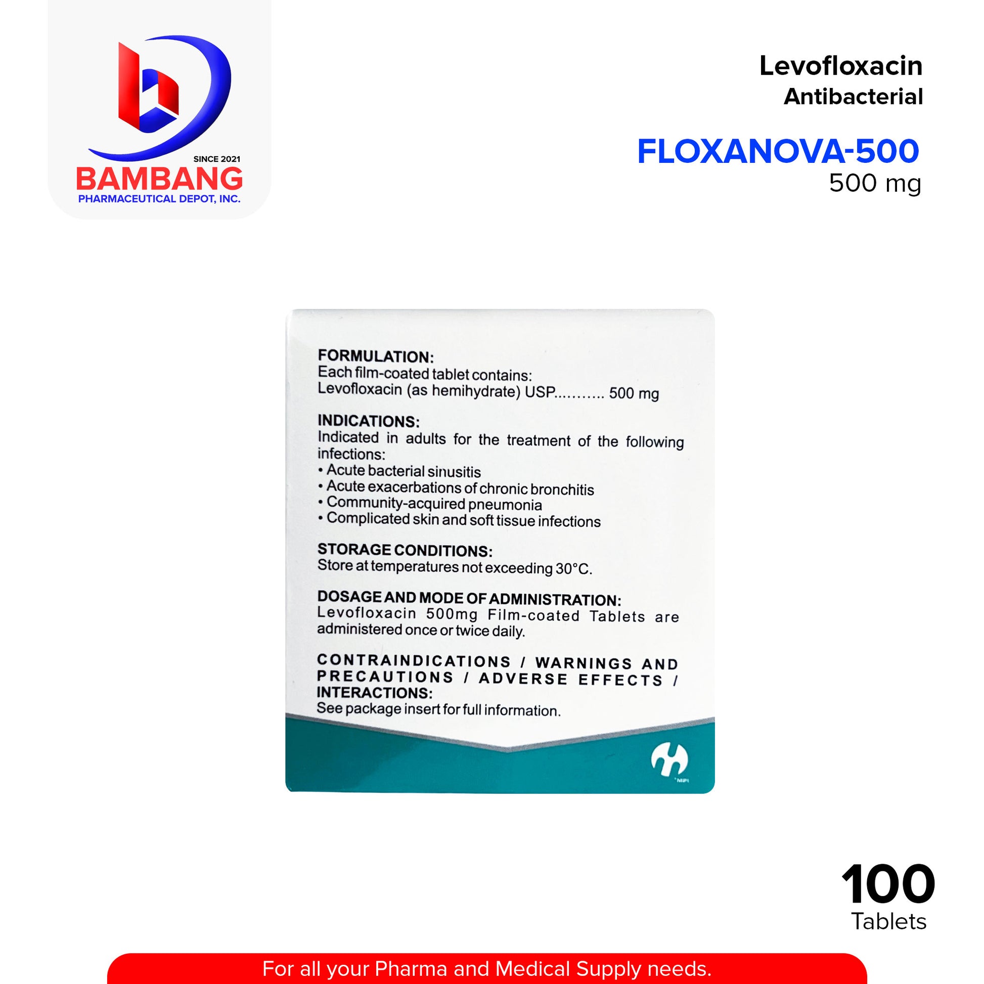FLOXANOVA-500 Levofloxacin Antibacterial Film Coated Tablet 500 mg Tablet 100's