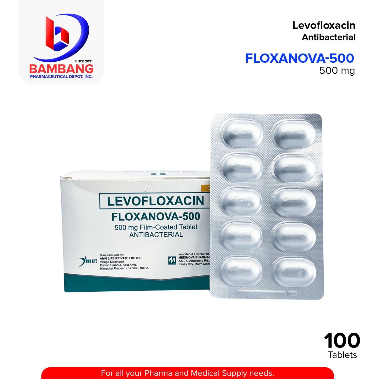 FLOXANOVA-500 Levofloxacin Antibacterial Film Coated Tablet 500 mg Tablet 100's