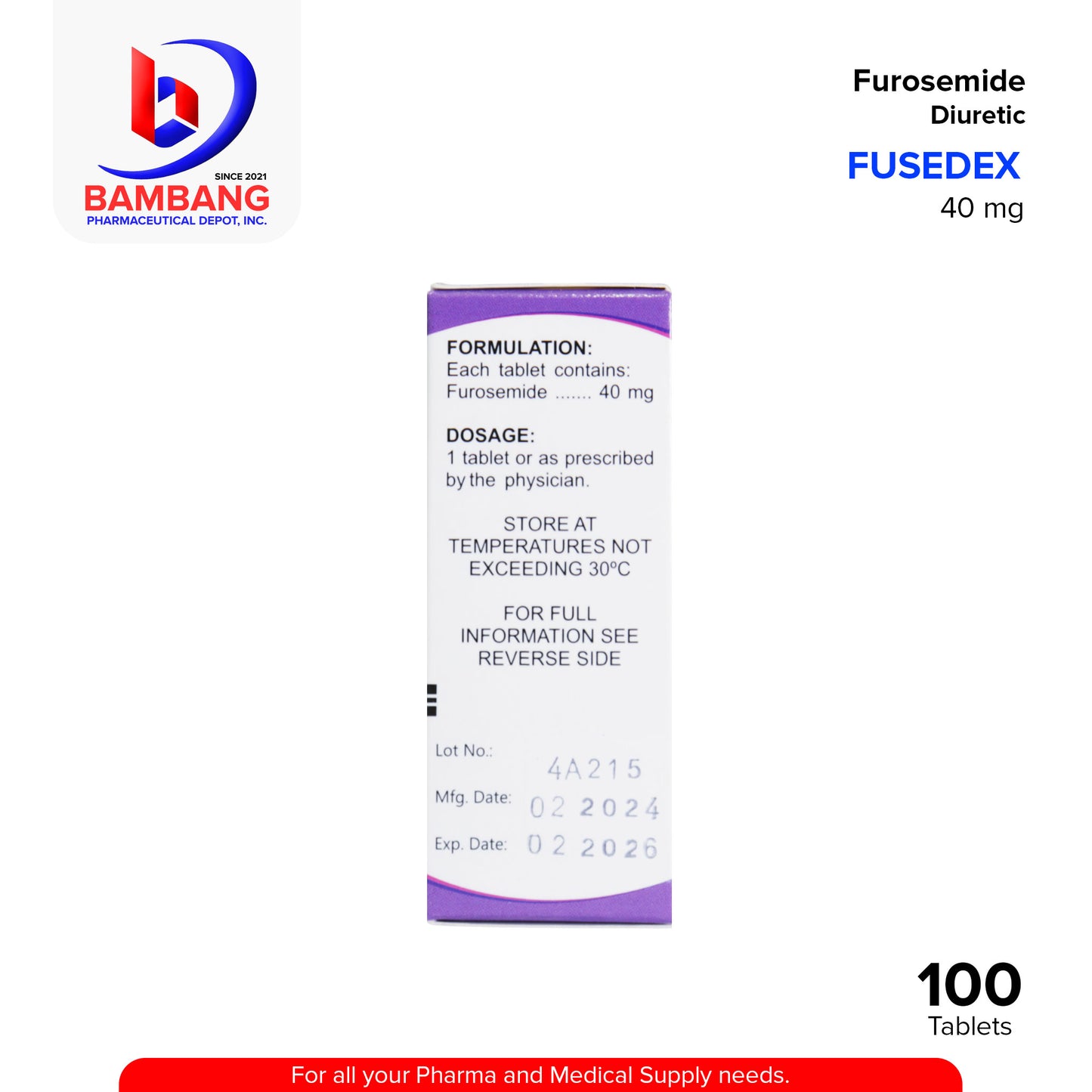 FUSEDEX Furosemide 40mg Diuretic Tablet 100's