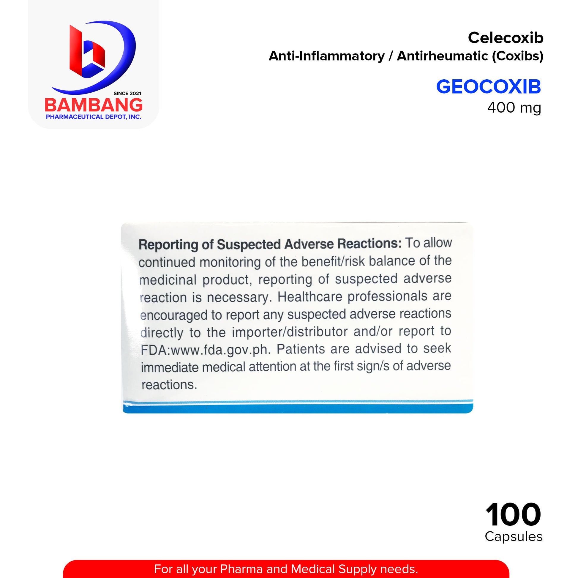 GEOCOXIB Celecoxib Anti Inflammatory Antirheumatic (Coxibs) 400 mg Capsules 100's