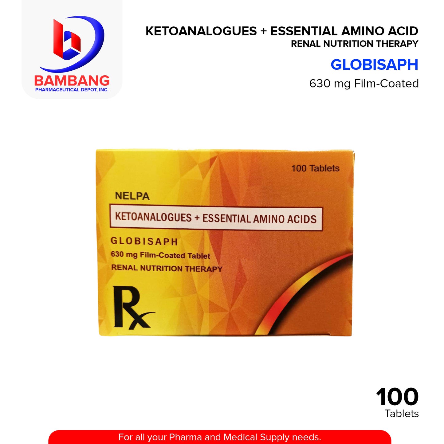 GLOBISAPH Ketoanalogues + Essential Amino Acids 630mg Film Coated Tablet 100's