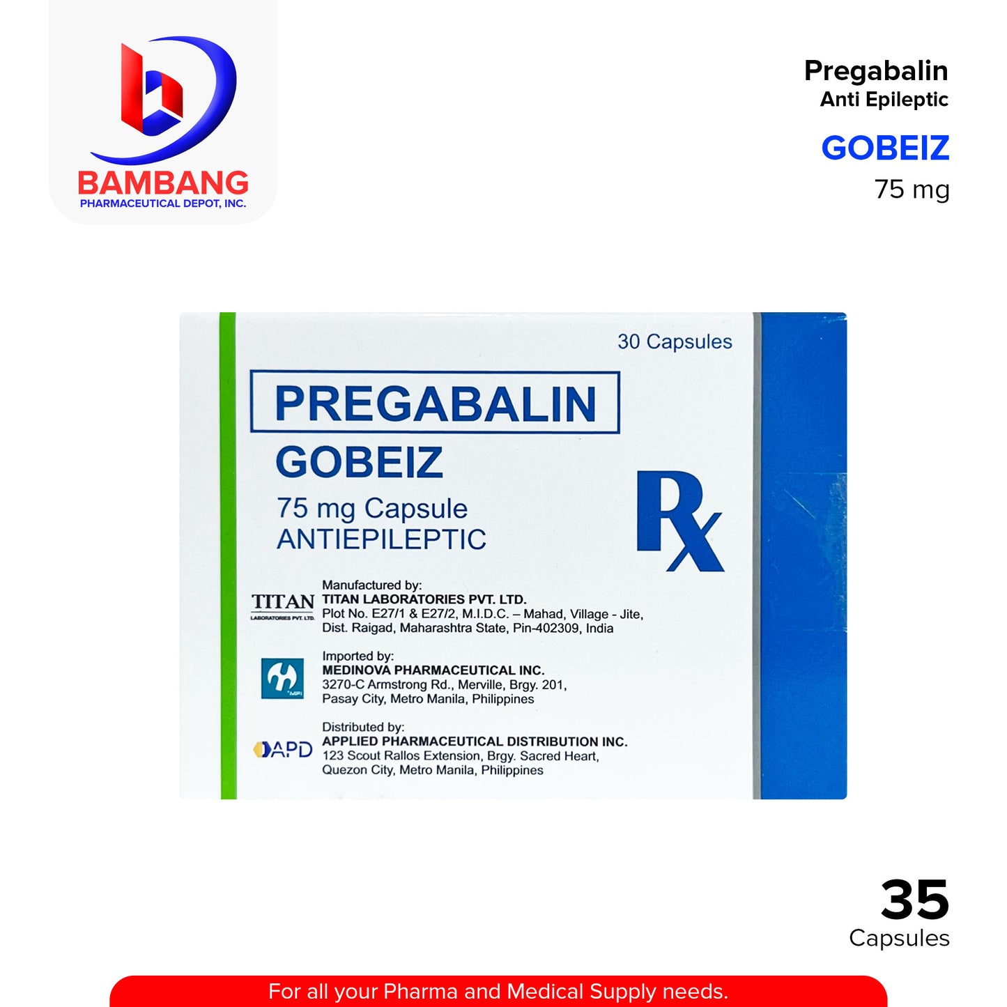 GOBEIZ Pregabalin Anti Epileptic 75 mg Capsule 30's