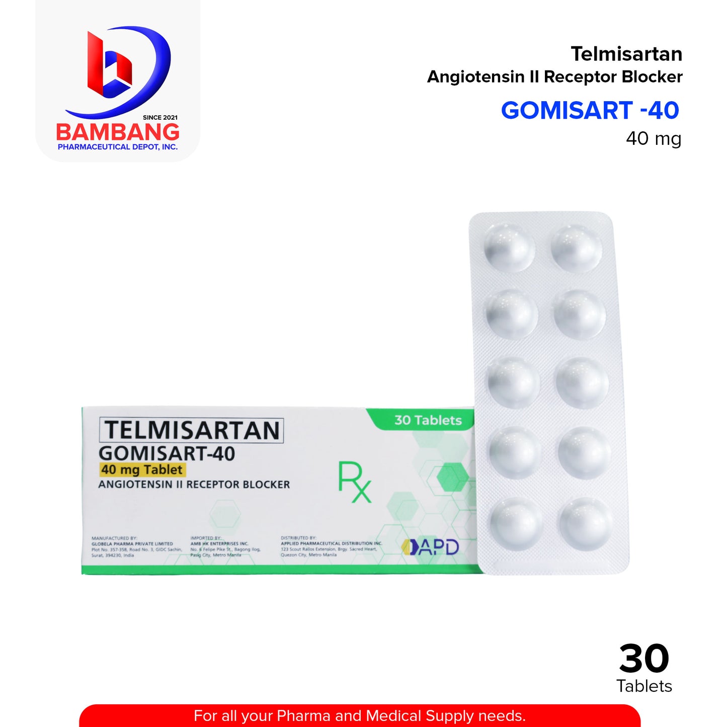 GOMISART-40 Telmisartan Angiostensin II Receptor Blocker Tablet 30's