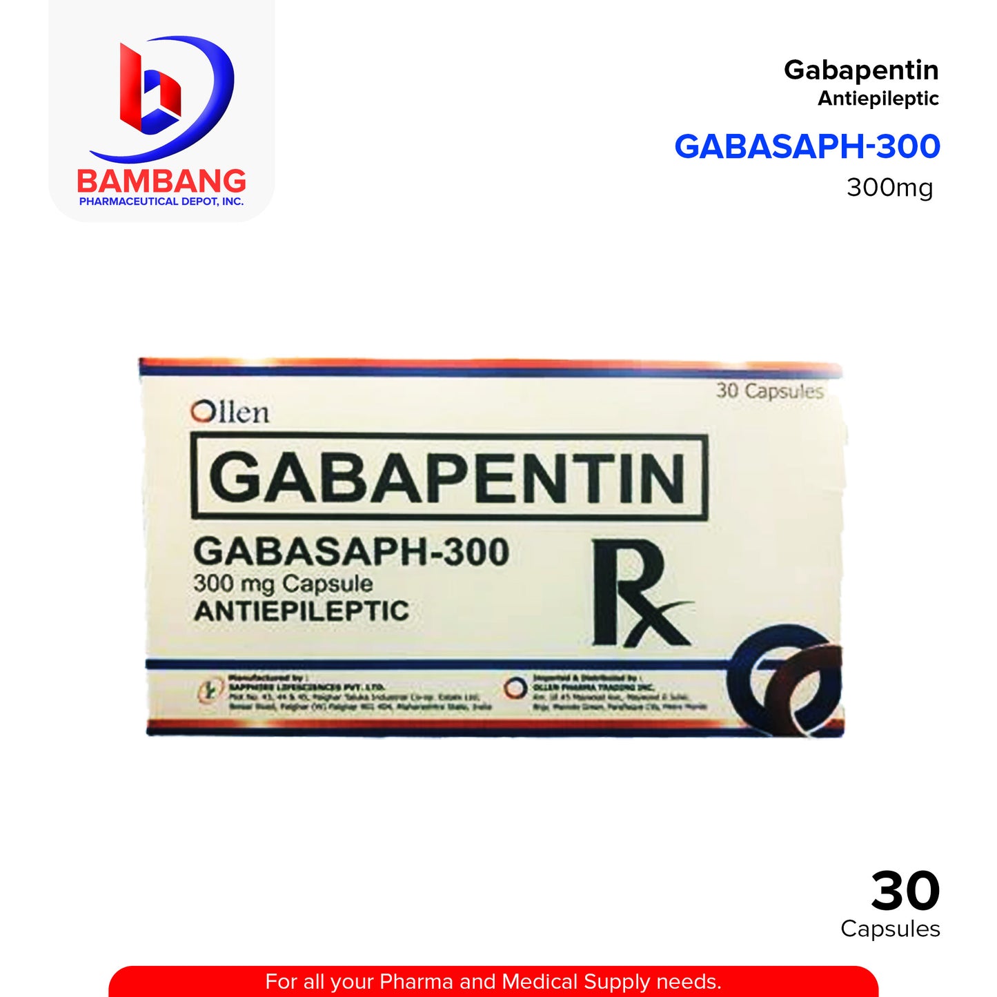 GABASAPH Gabapentin 300mg Capsules 30's