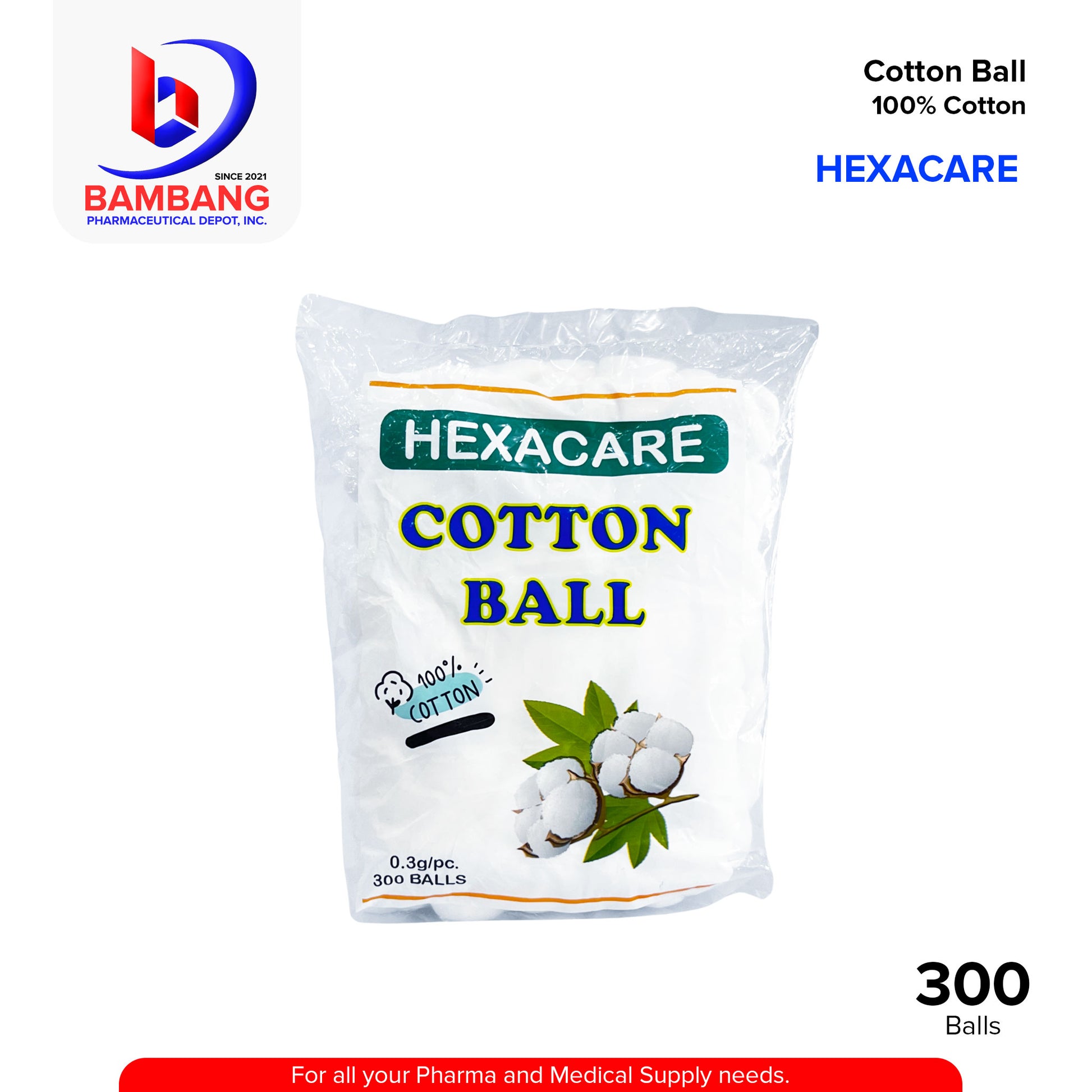 HEXACARE 100% Cotton Balls 0.3g/pc 300's