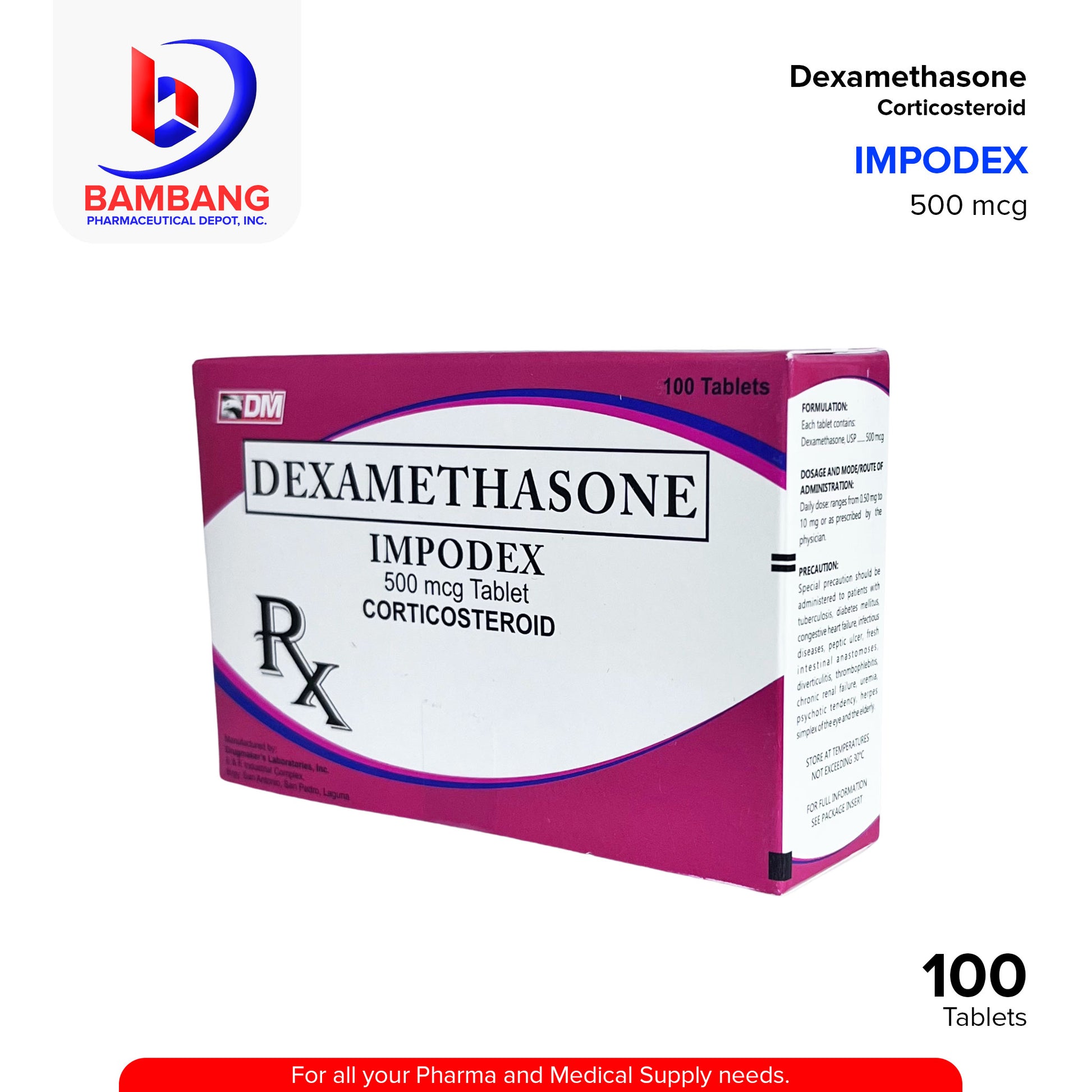 IMPODEX Dexamethasone Corticosteroid 500 mcg Tablet 100's
