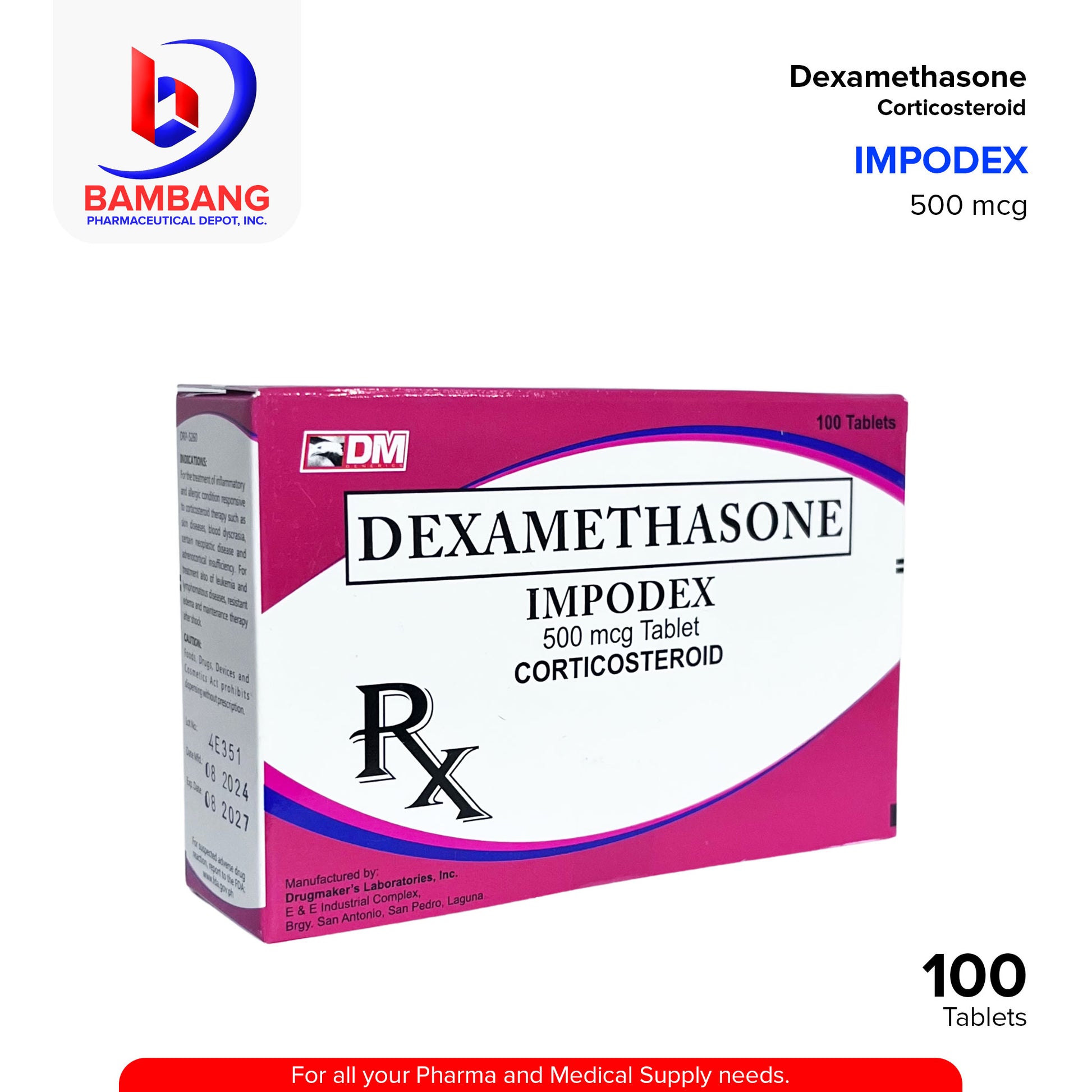 IMPODEX Dexamethasone Corticosteroid 500 mcg Tablet 100's
