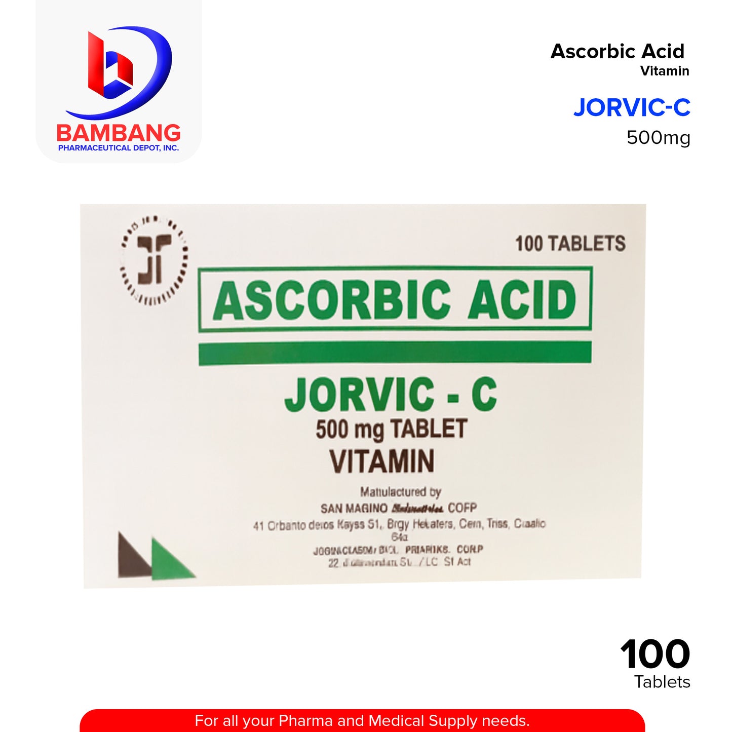 JORVIC-C Ascorbic Acid 500mg Table 100's
