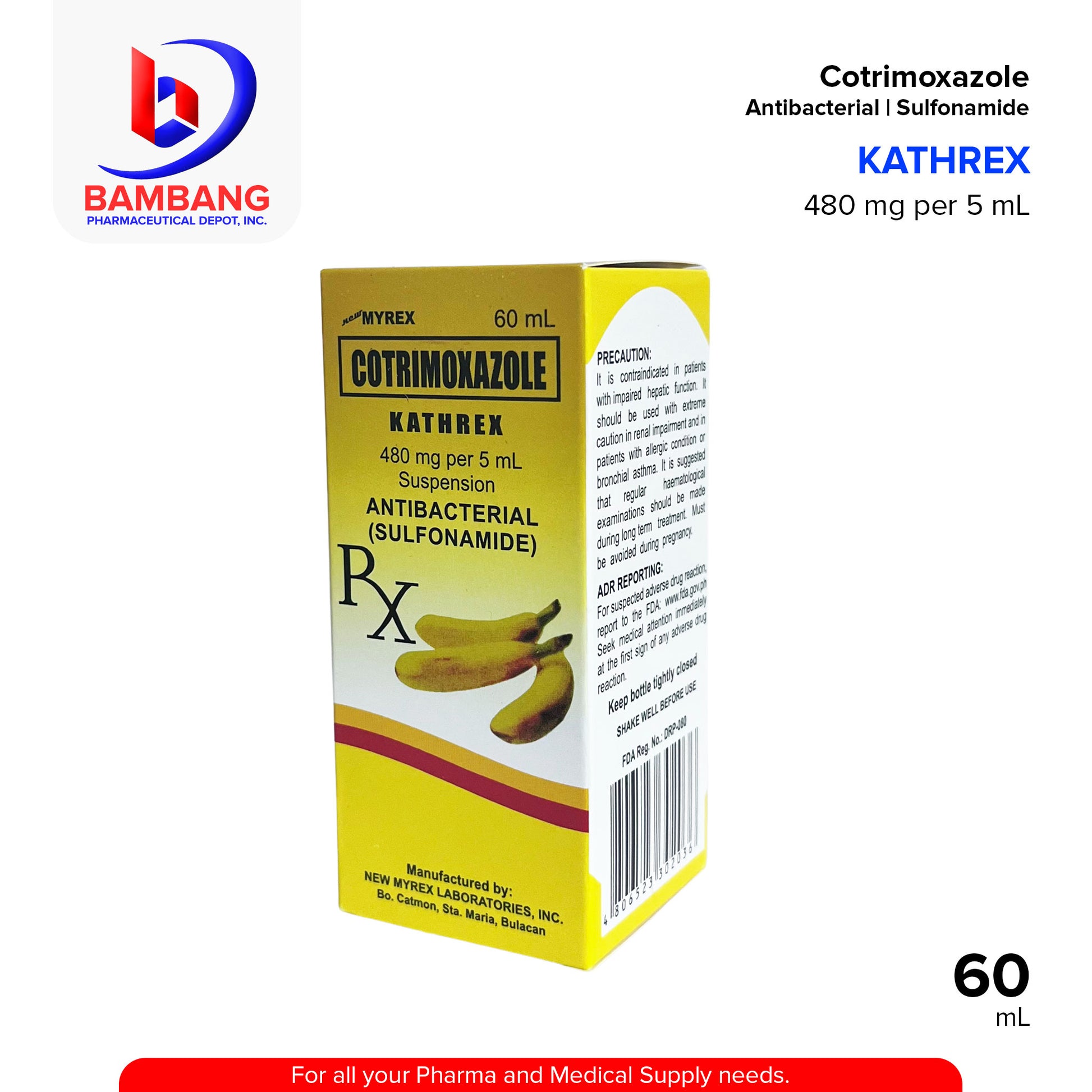 KATHREX Cotrimoxazole 480mg per 5ml Antibacterial Sulfonamide 60ml