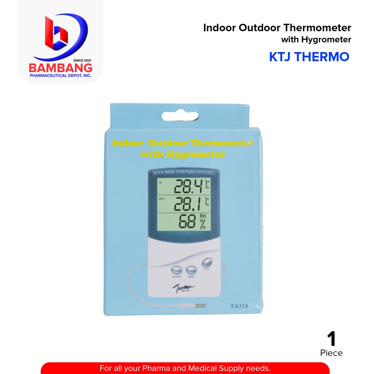 KTJ Thermo Indoor Outdoor Thermometer with Hygrometer TA318