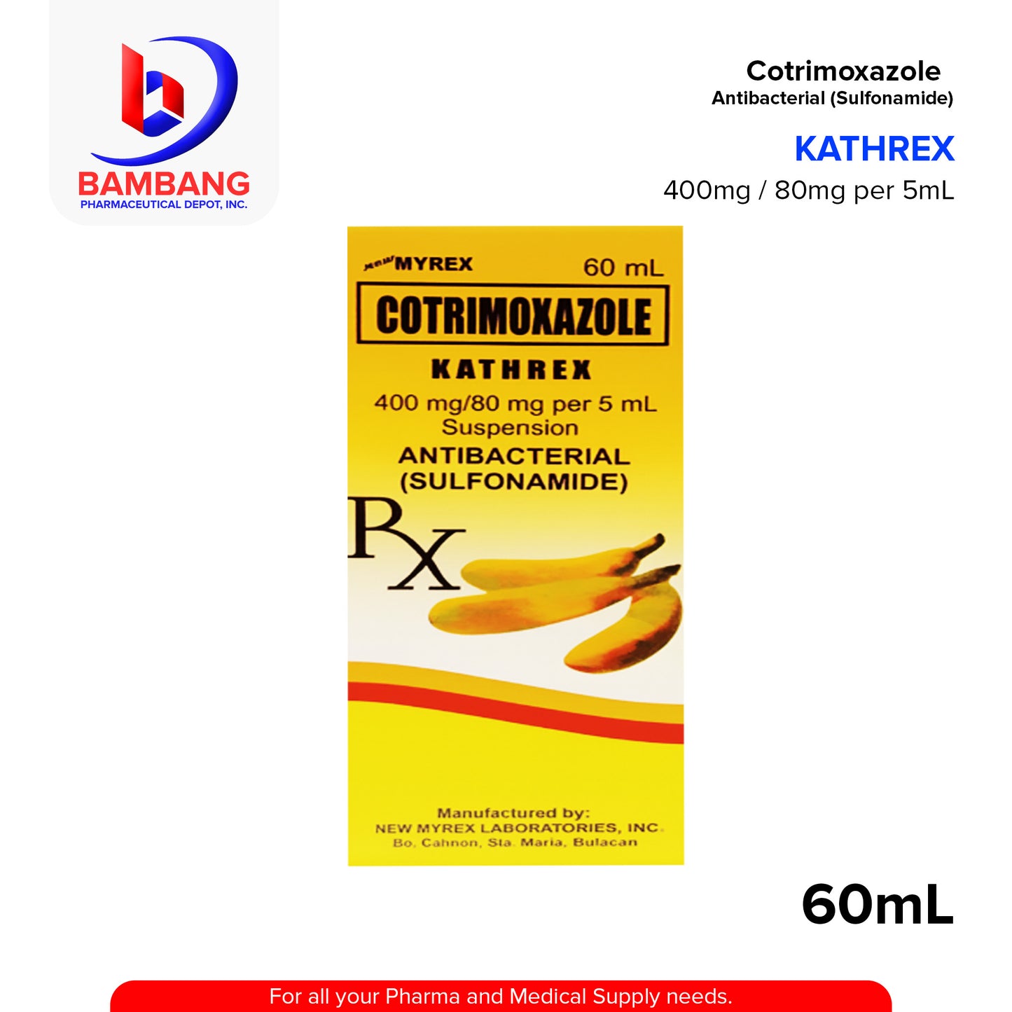 KATHREX Cotrimoxazole 400mg/80mg per 5ml Suspension 60ml
