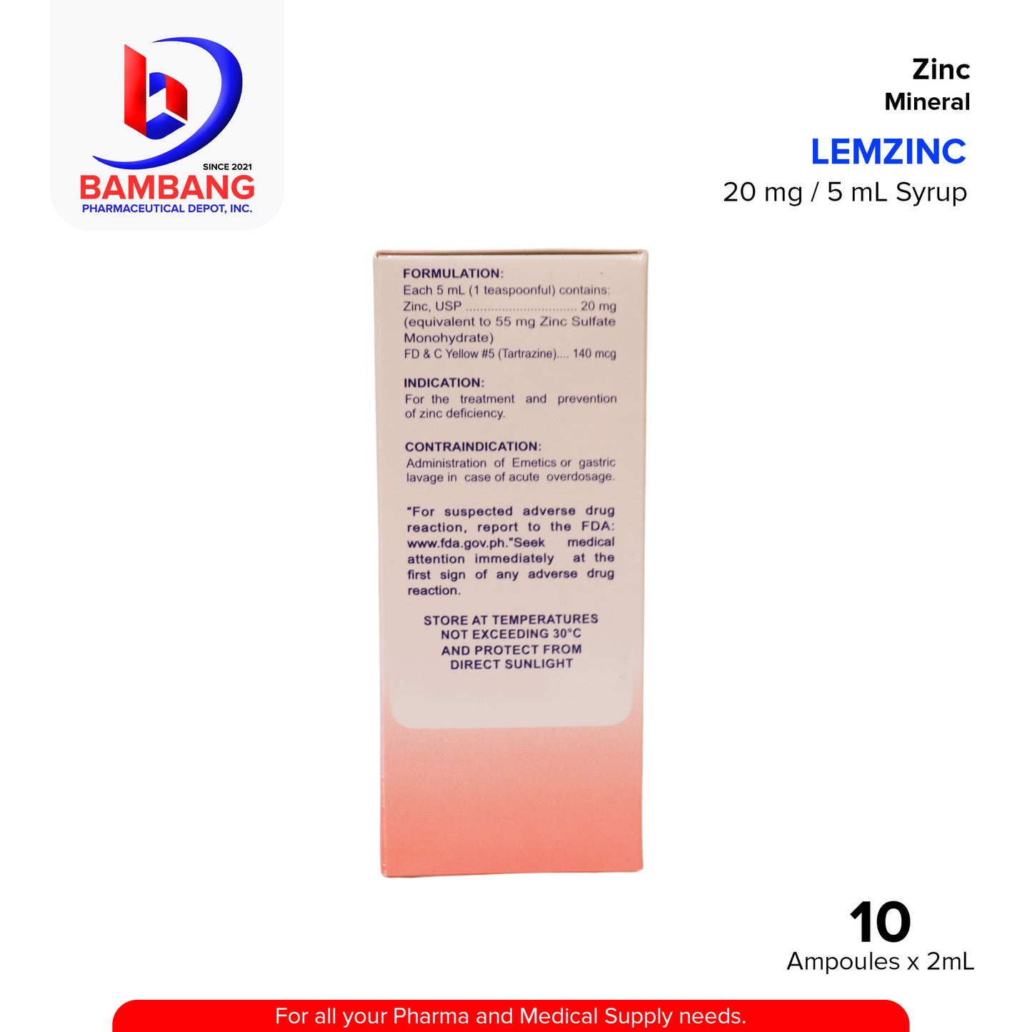 LEMZINC Zinc Mineral Syrup Apple Flavor 20 mg / 5 mL Syrup